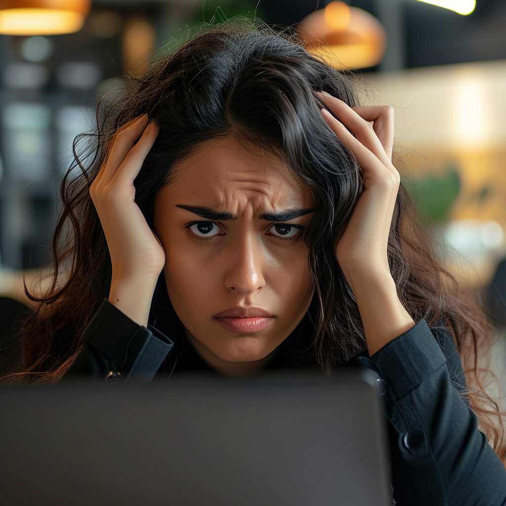 A frustrated woman holding her head | Source: Midjourney