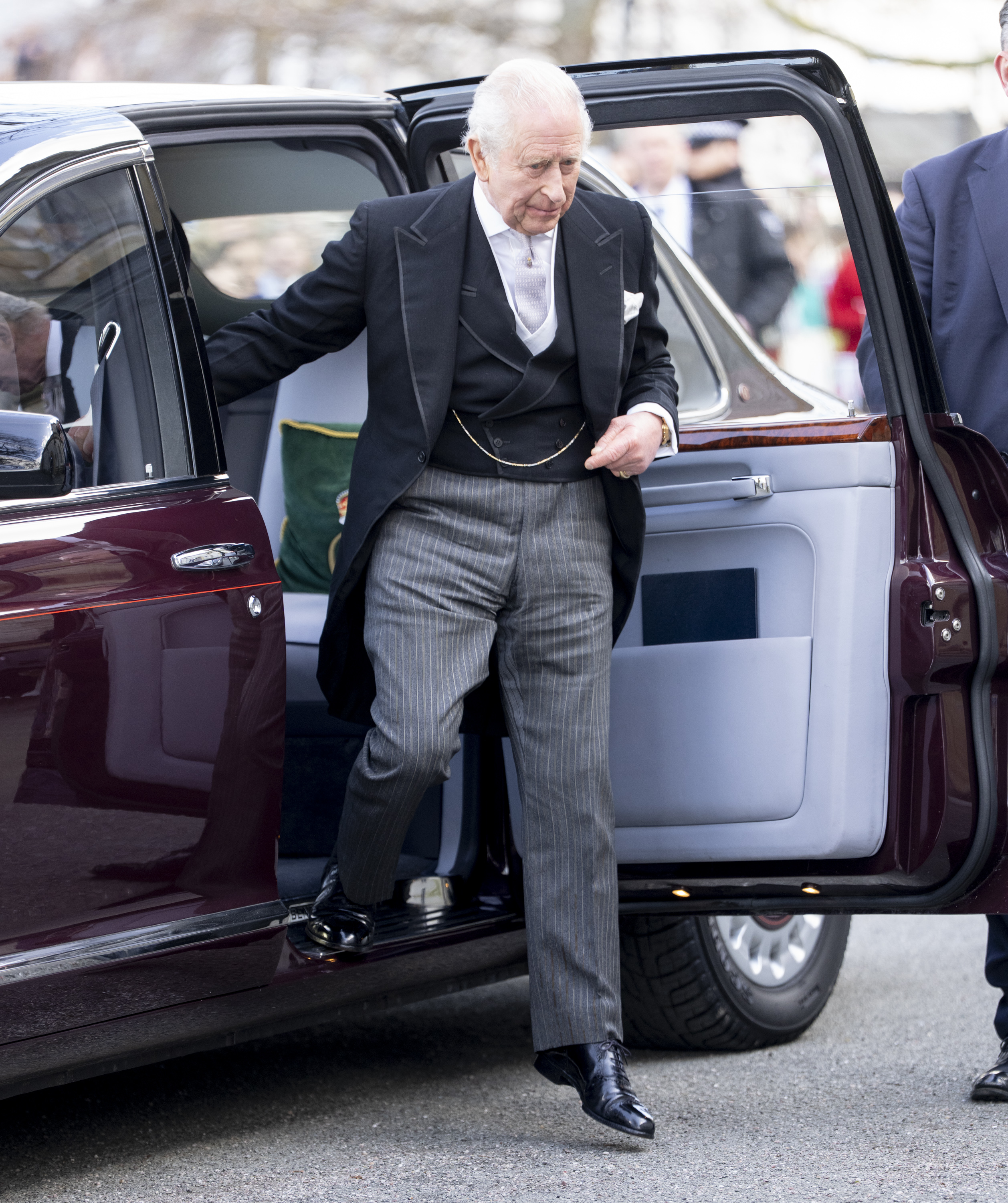 King Charles arrives for the Royal Maundy Service at St Asaph Cathedral on 2 April 2026 in St Asaph, Wales. | Source: Getty Images