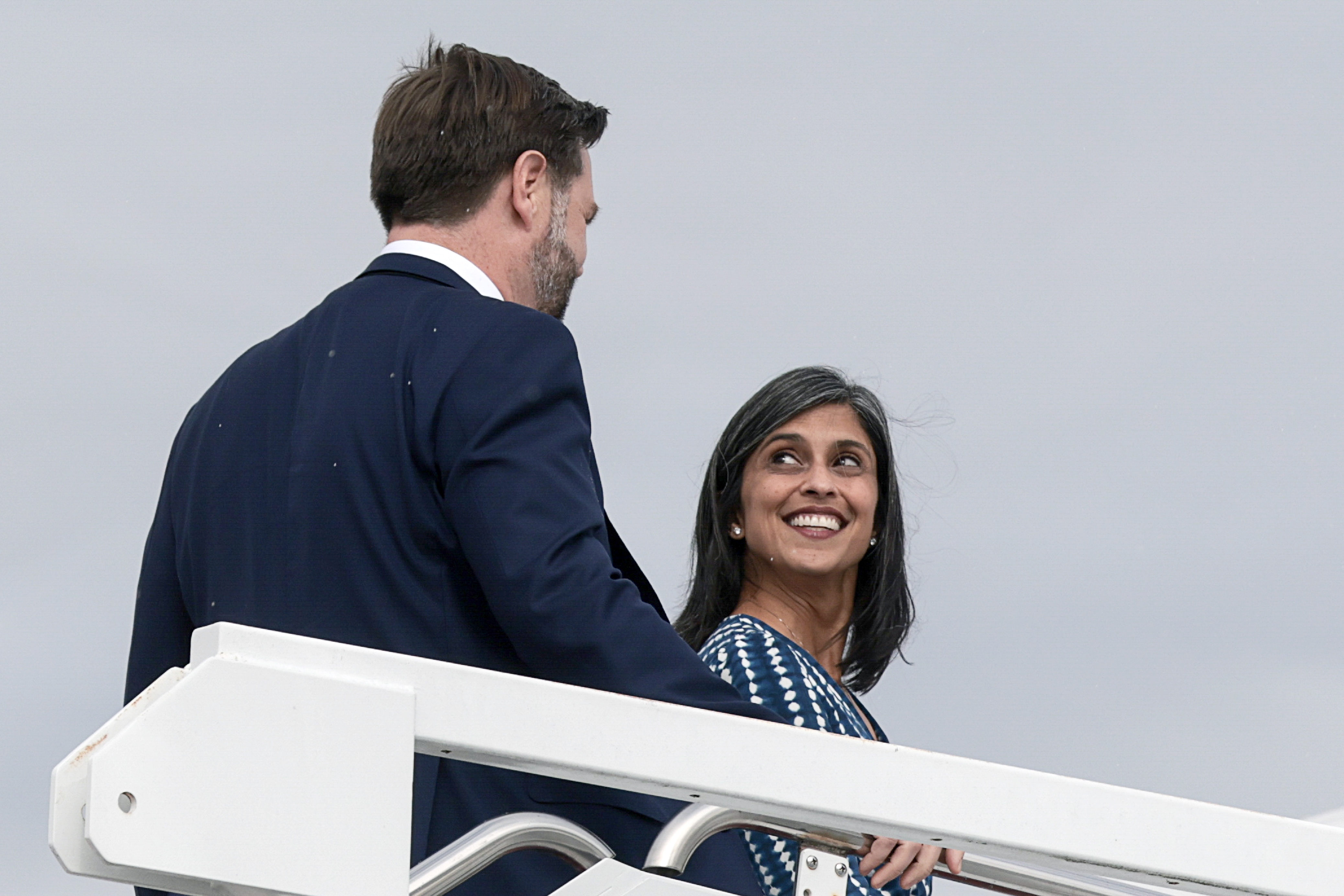 Vice President JD Vance and Second Lady Usha Vance board Air Force Two at Joint Base Andrews, Maryland, on October 29, 2025 | Source: Getty Images