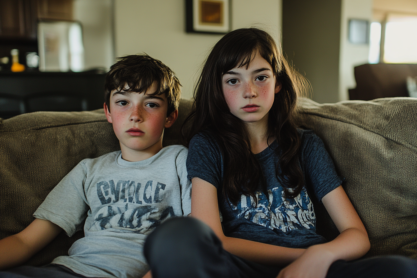 Siblings sitting on a sofa | Source: Midjourney