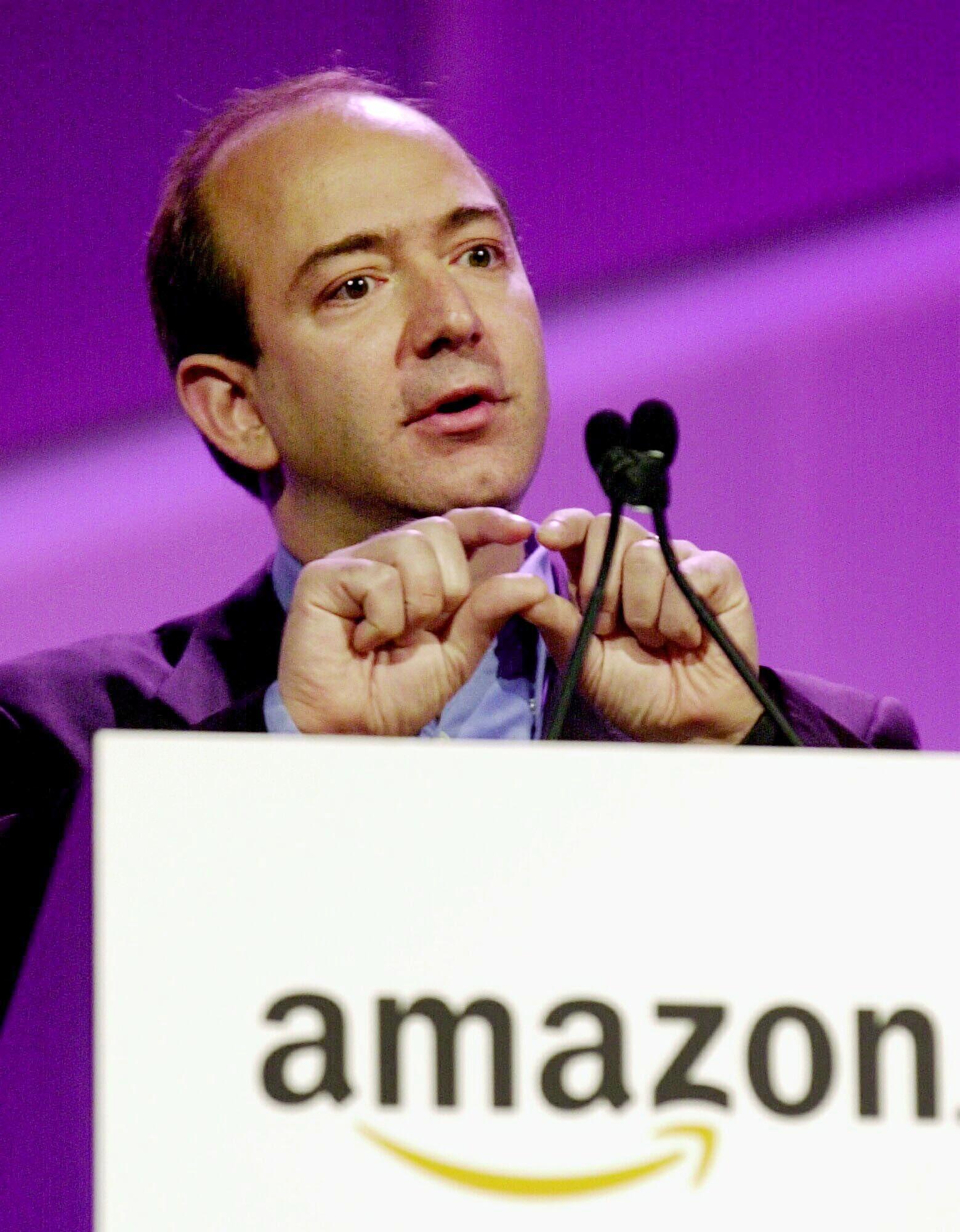 Jeff Bezos during a speech at the PC Expo in New York on June 28, 2000  | Source: Getty Images