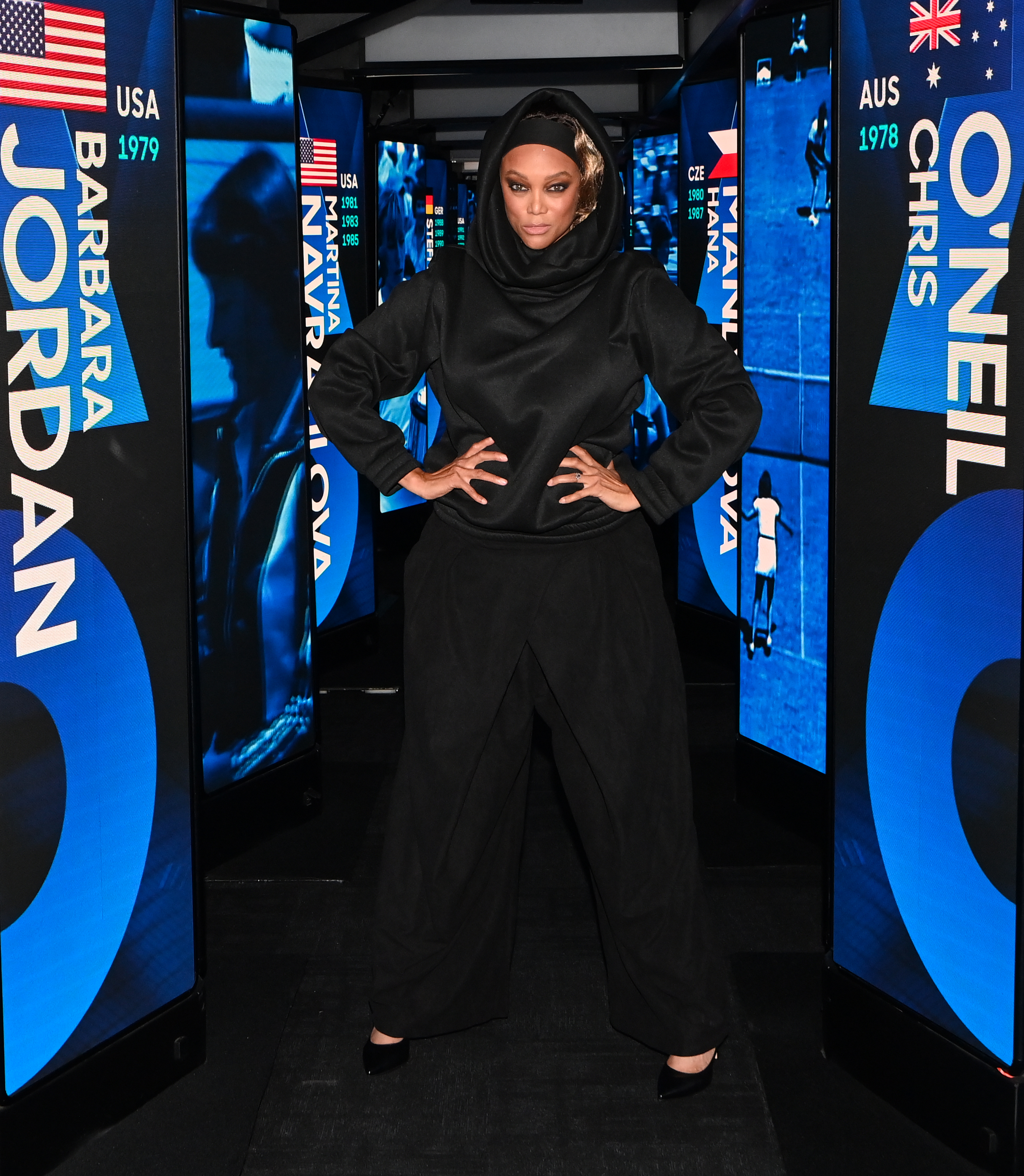 Tyra Banks poses for a photo in the "Walk of Champions" within Rod Laver Arena during day 12 of the Australian Open at Melbourne Park in Melbourne, Australia, on January 23, 2025 | Source: Getty Images