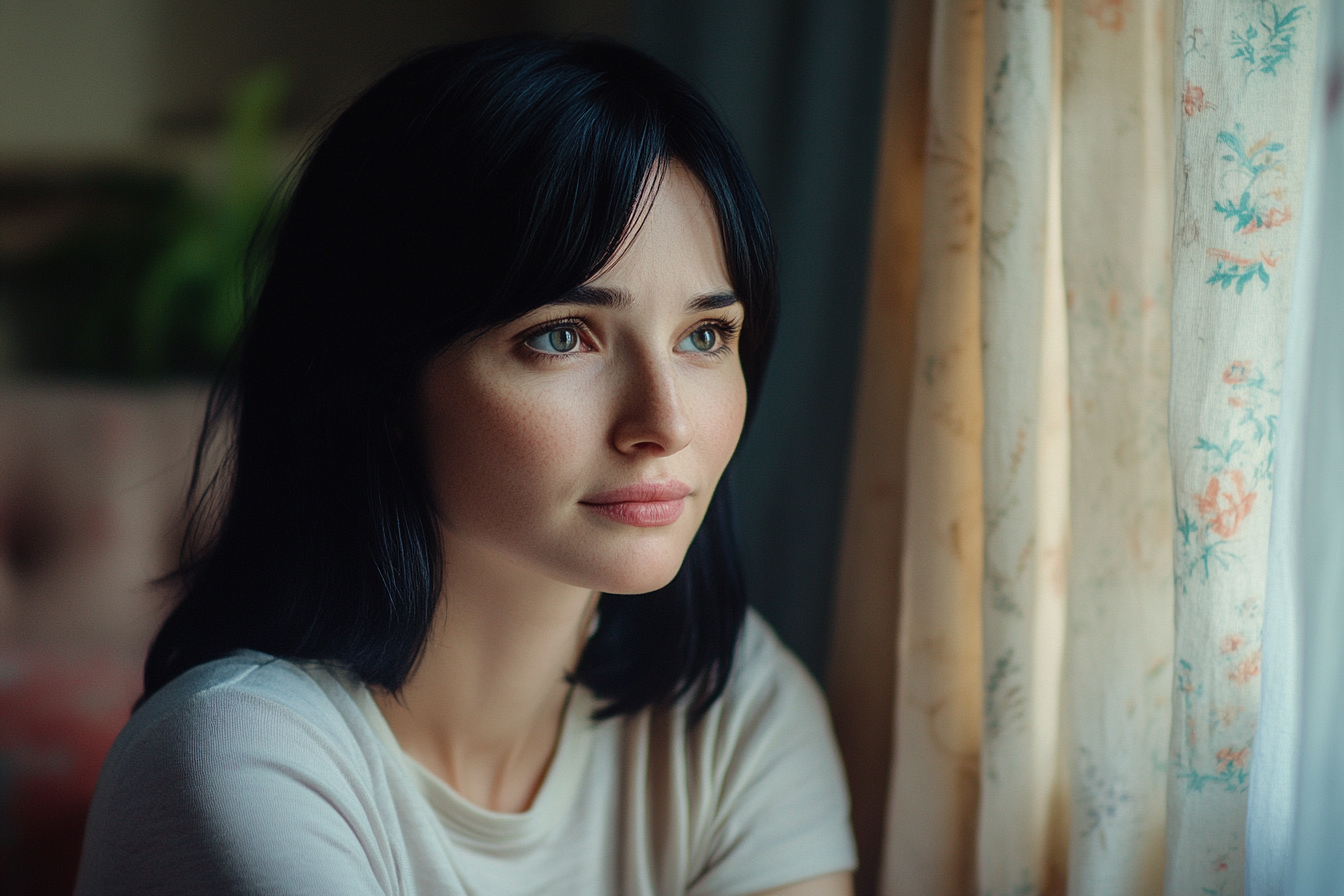 A woman looking outside a window | Source: Midjourney