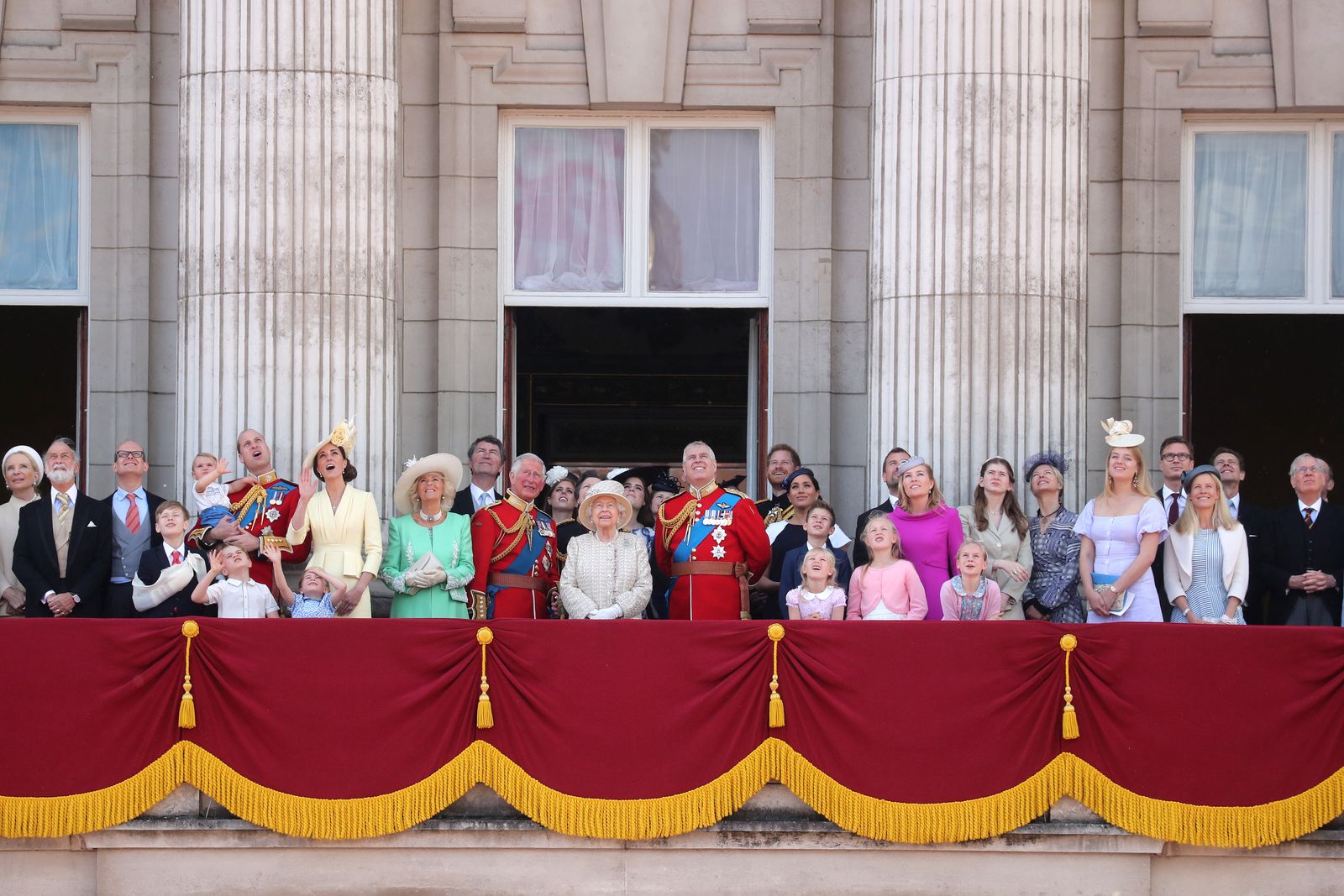 The Royal Family on the balcony of Buckingham Palace to watch a fly-past of aircraft by the Royal Air Force during Trooping The Colour, the Queen's annual birthday parade, on June 08, 2019. | Getty Images