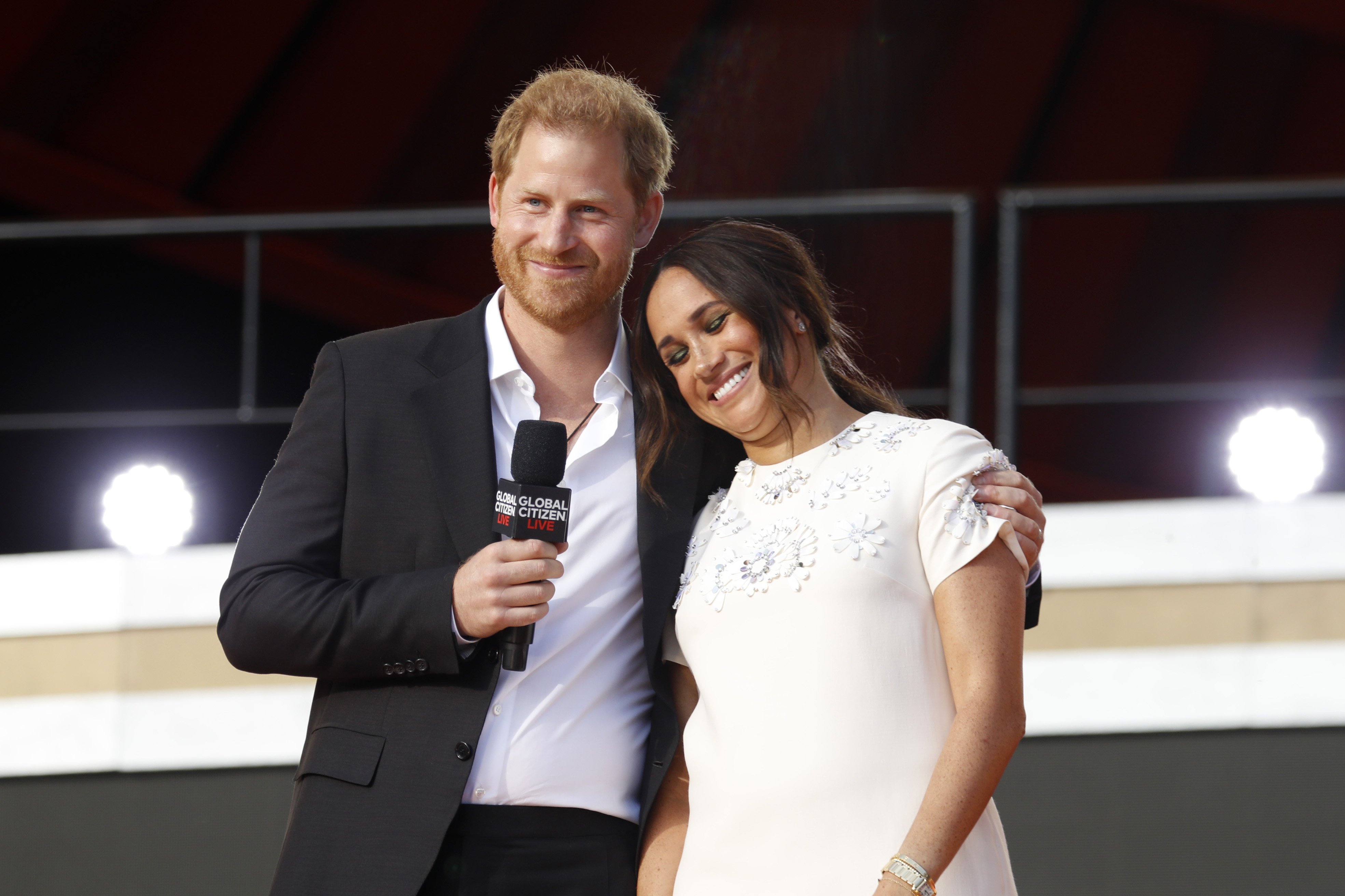 Prince Harry, Duke of Sussex and Meghan, Duchess of Sussex speak onstage during Global Citizen Live, New York on September 25, 2021 in New York City. | Source: Getty Images