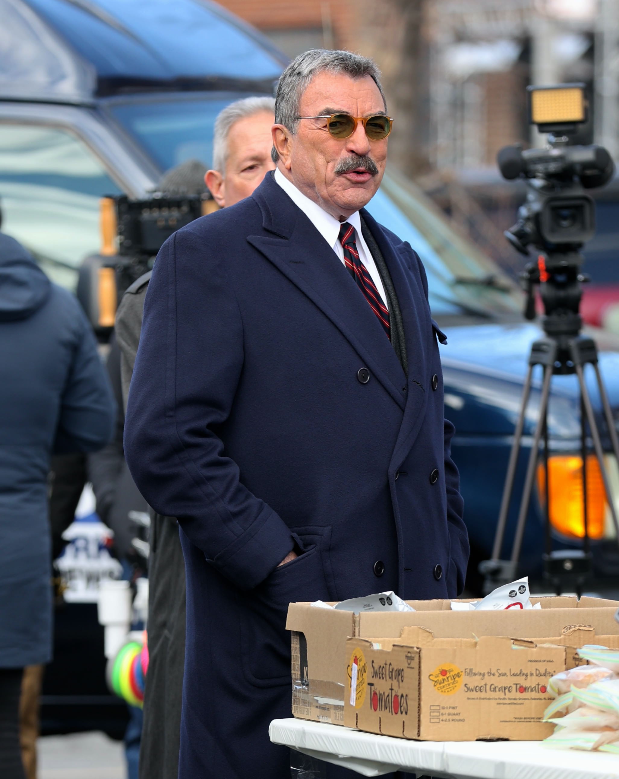 Tom Selleck is seen on the set of "Blue Bloods" on February 24, 2023, in New York City. | Source: Getty Images
