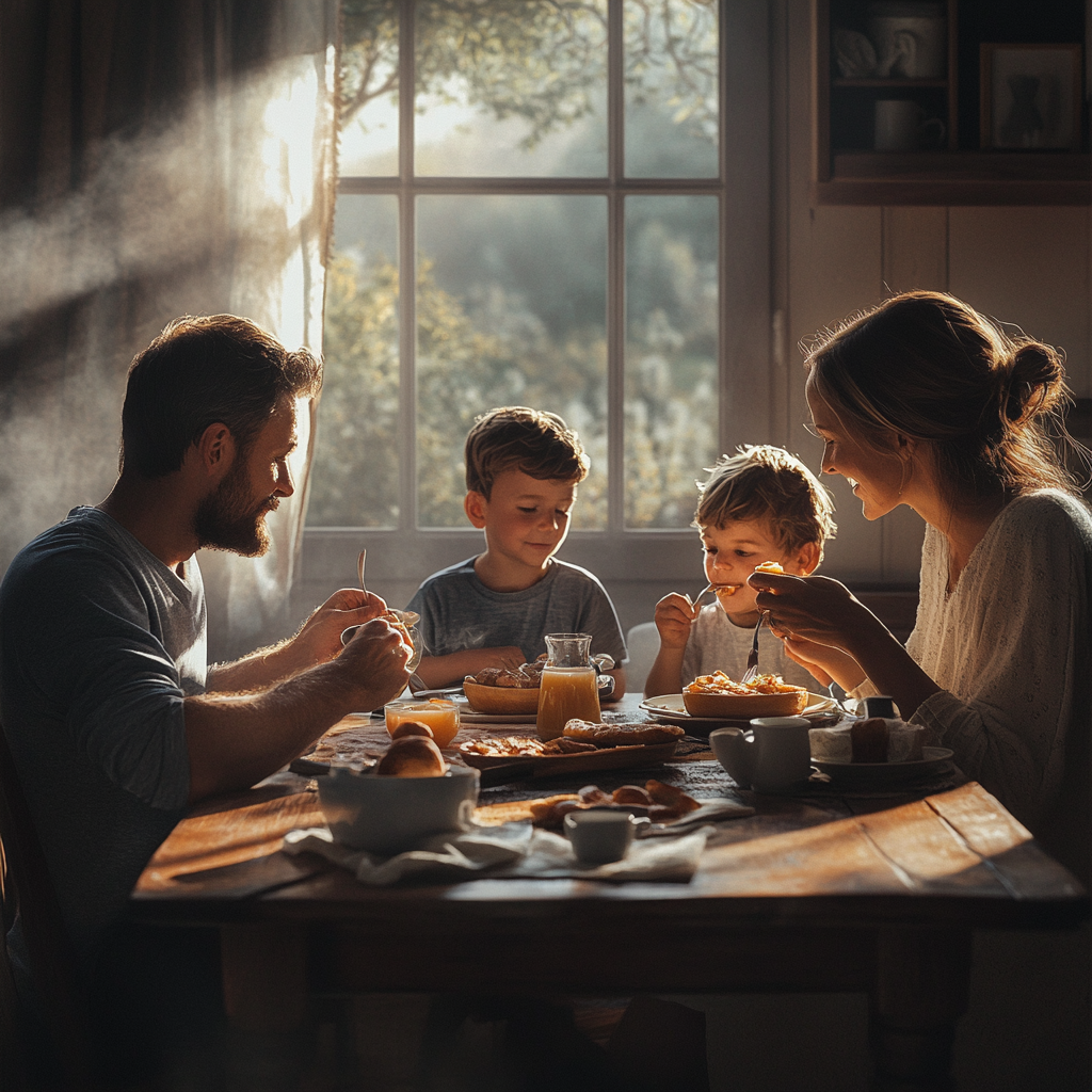 A family having breakfast | Source: Midjourney