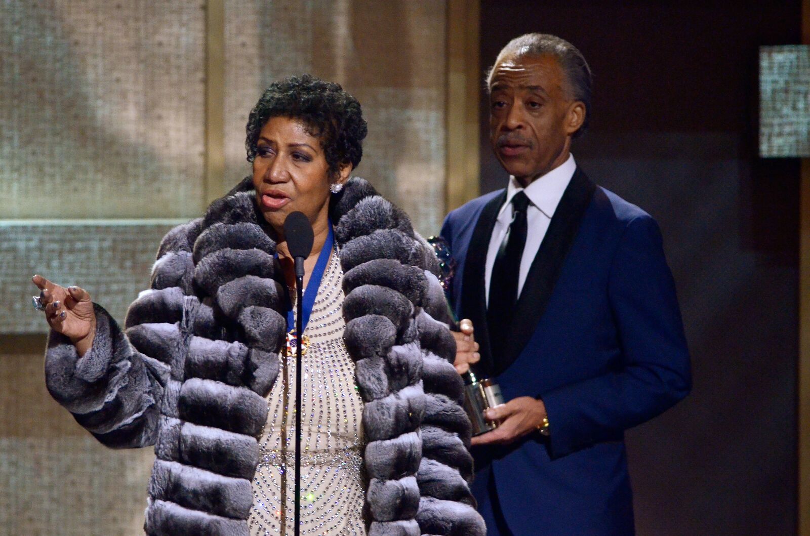 Aretha Franklin speaking on-stage | Source: Getty Images / GlobalImagesUkraine