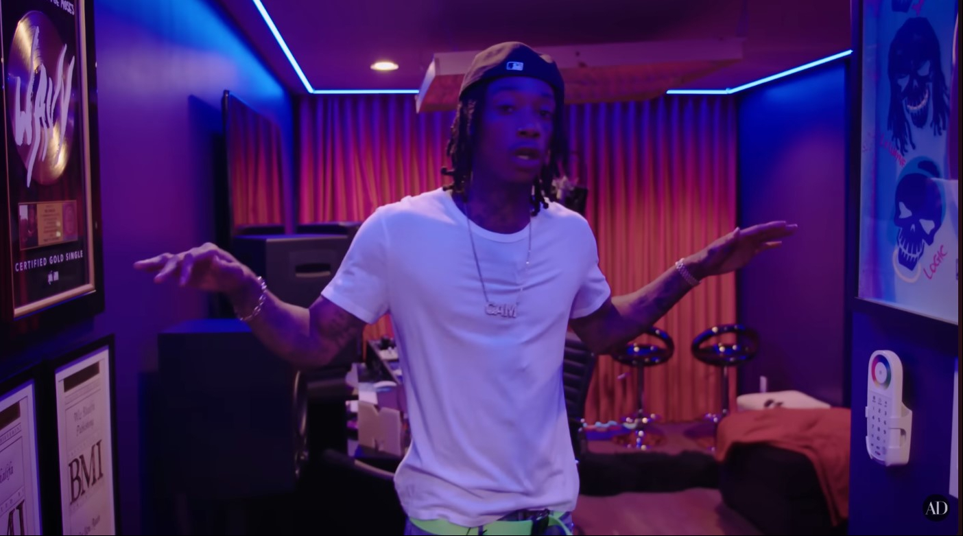 Wiz Khalifa gives viewers a look inside the recording studio at his Los Angeles home, which he described as his favorite room in the house. | Source: YouTube/Architectural Digest