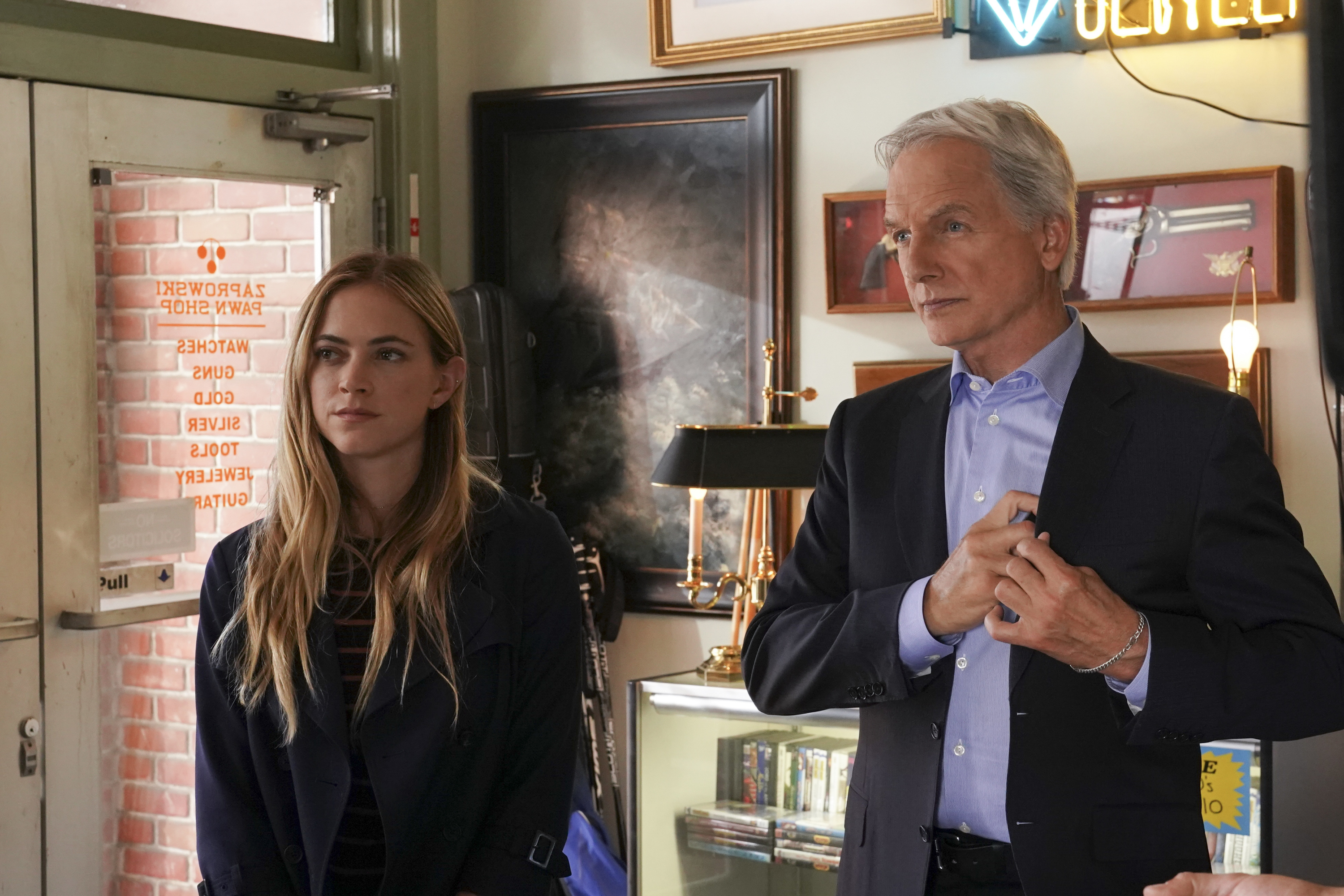 Emily Wickersham and Mark Harmon on an episode of "NCIS" on September 19, 2018 | Source: Getty Images
