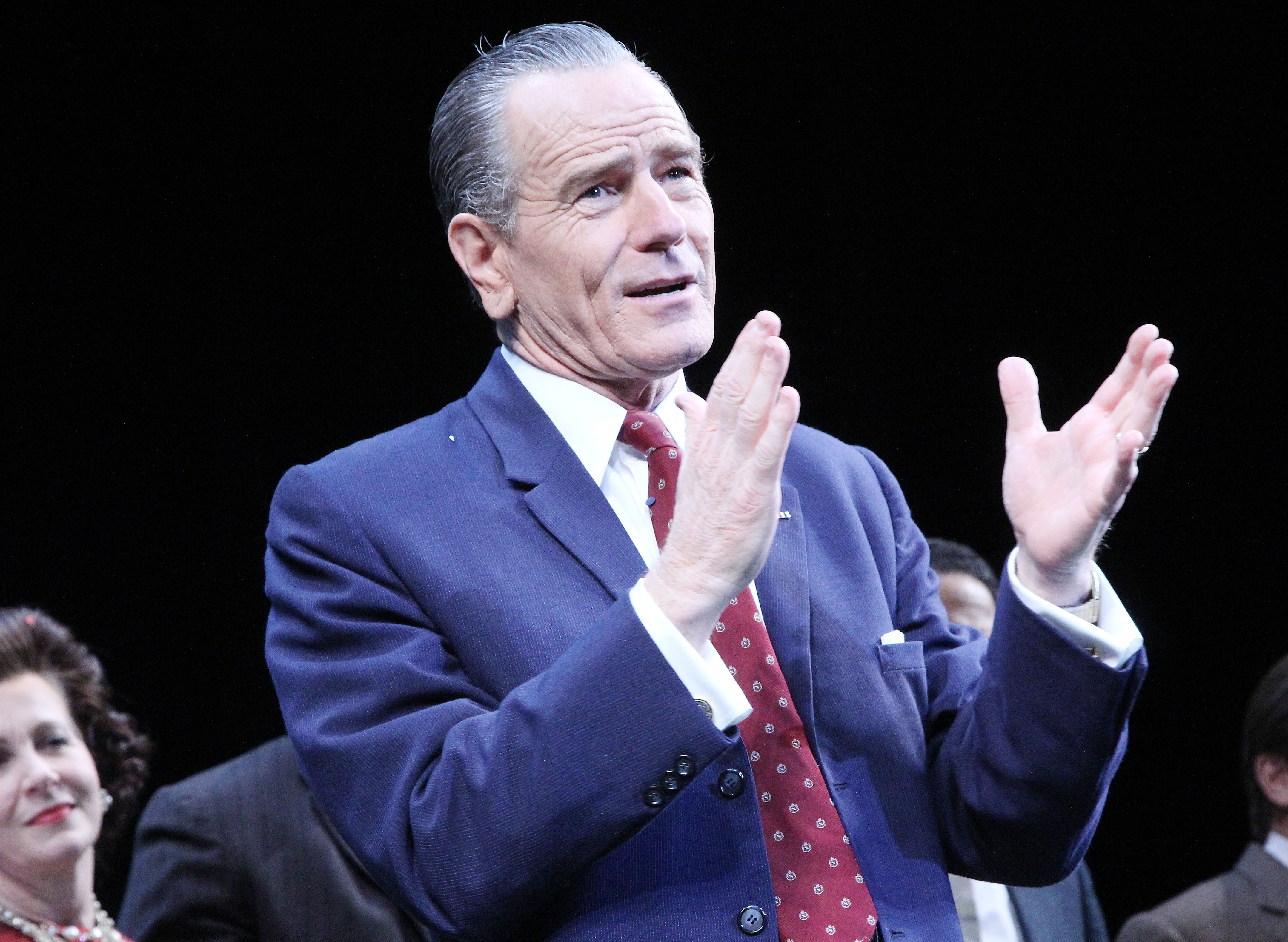 Bryan Cranston as "Lyndon Johnson" takes his Opening Night curtain call for "All The Way" at The Neil Simon Theater on March 6, 2014 in New York City | Source: Getty Images