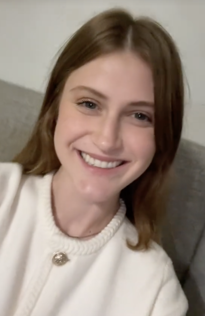 Virginia Elder shares a joyful selfie indoors, beaming in a soft white sweater. | Source: TikTok/virginiaeelder
