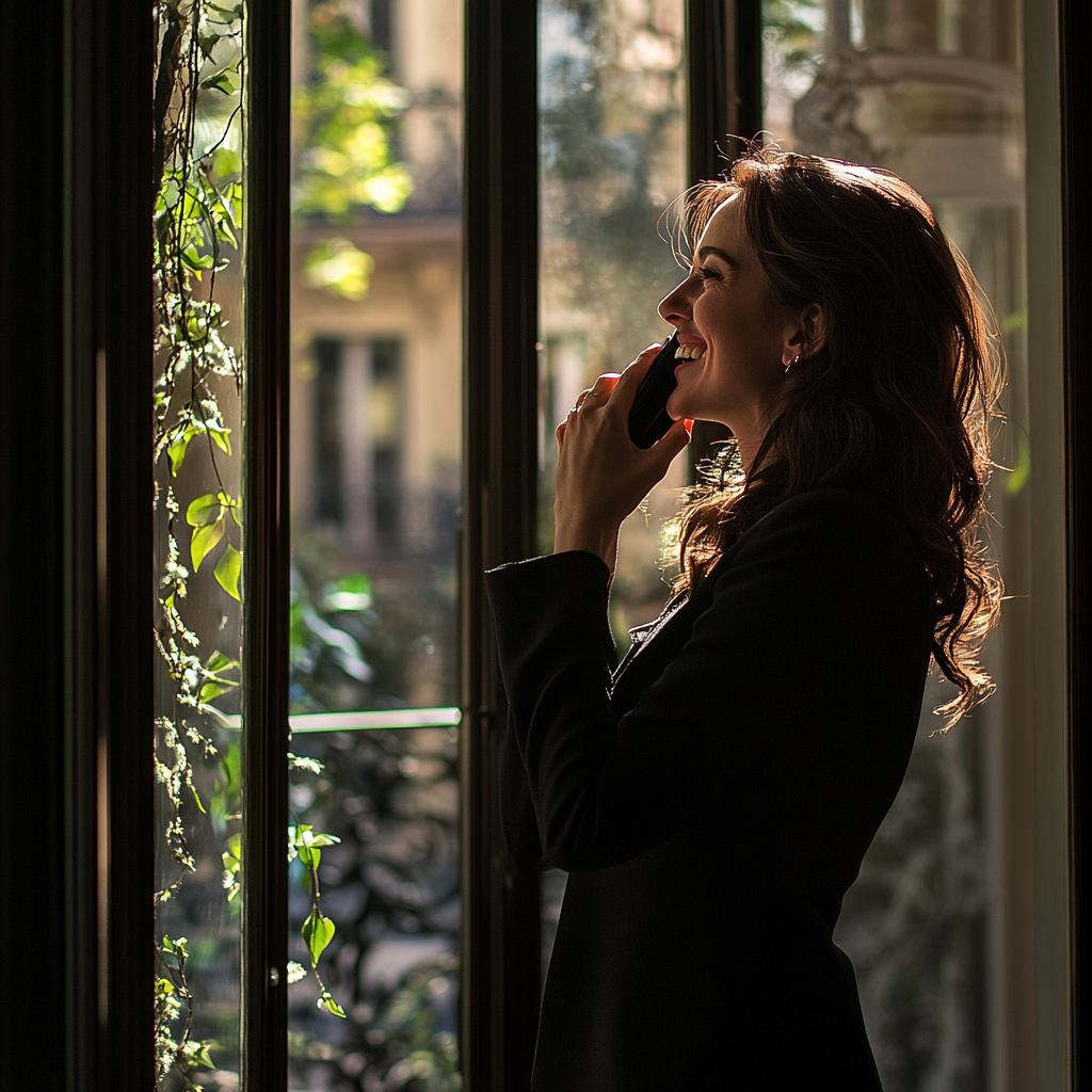 A woman laughing on the phone | Source: Midjourney