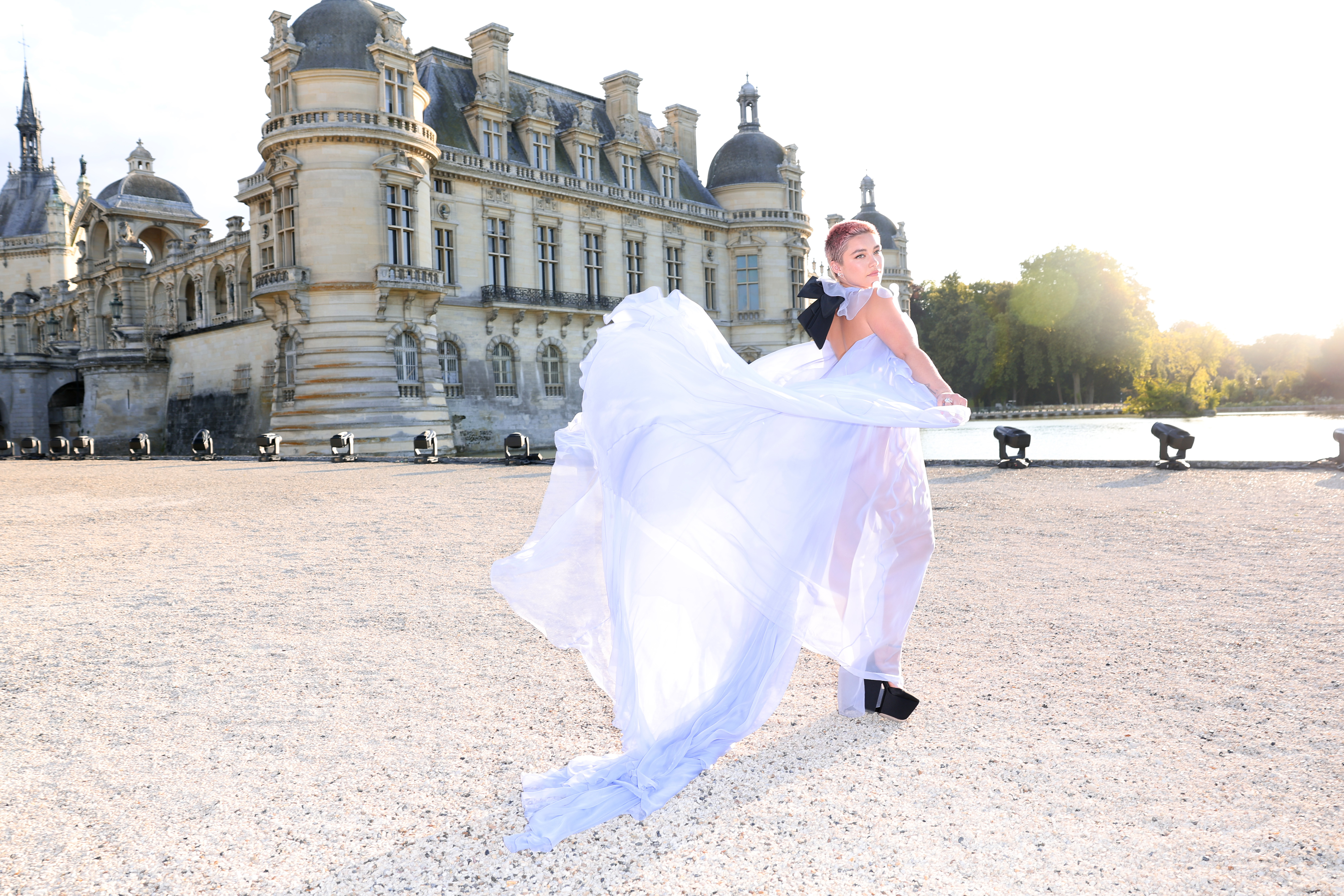 Florence Pugh at Chateau de Chantilly on July 5, 2023, in Chantilly, France. | Source: Getty Images