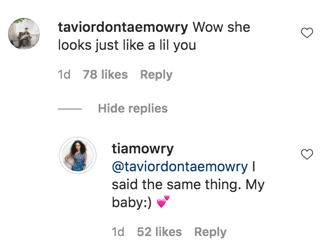 Tavior Mowry commented on Tia Mowry's photo of her daughter, Cairo Hardrict smiling at the camera | Source: instagram.com/tiamowry