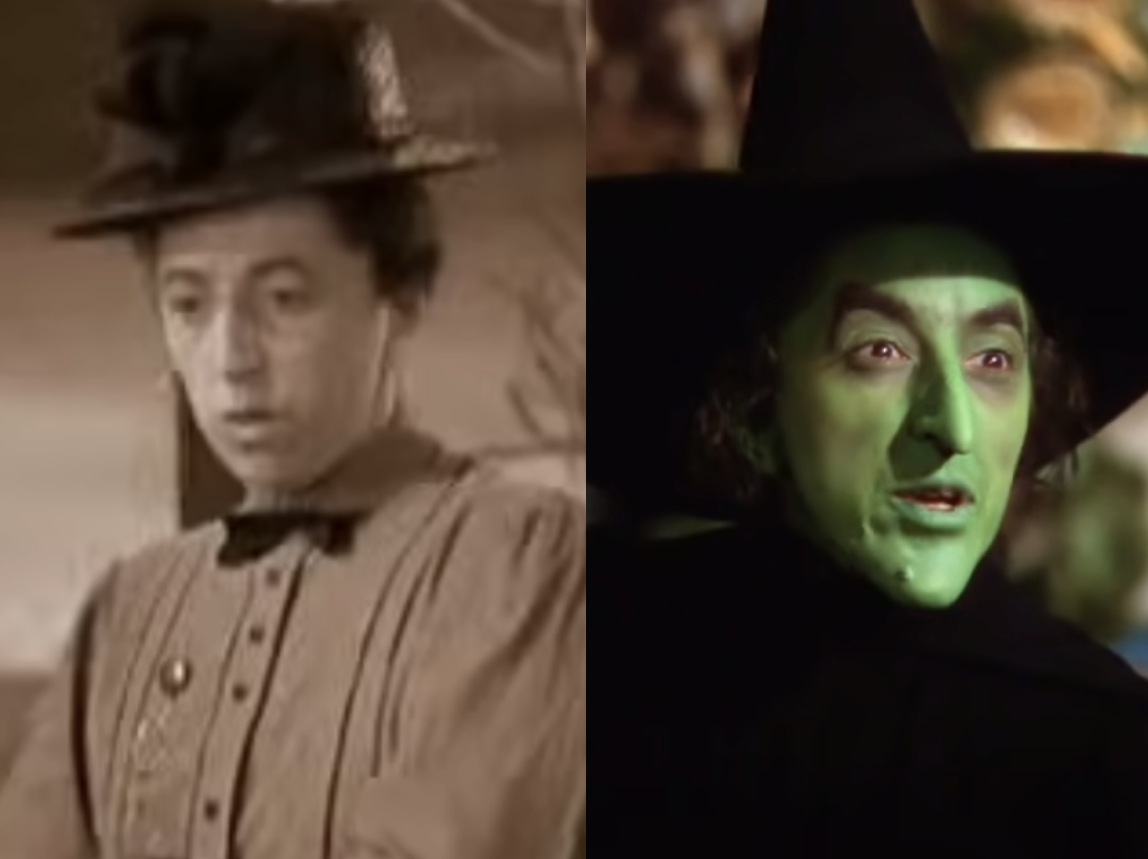 Margaret Hamilton as Miss Gulch | Margaret Hamilton as The Wicked Witch of the West | Source: YouTube/AllanFisch/WarnerBros.Entertainment