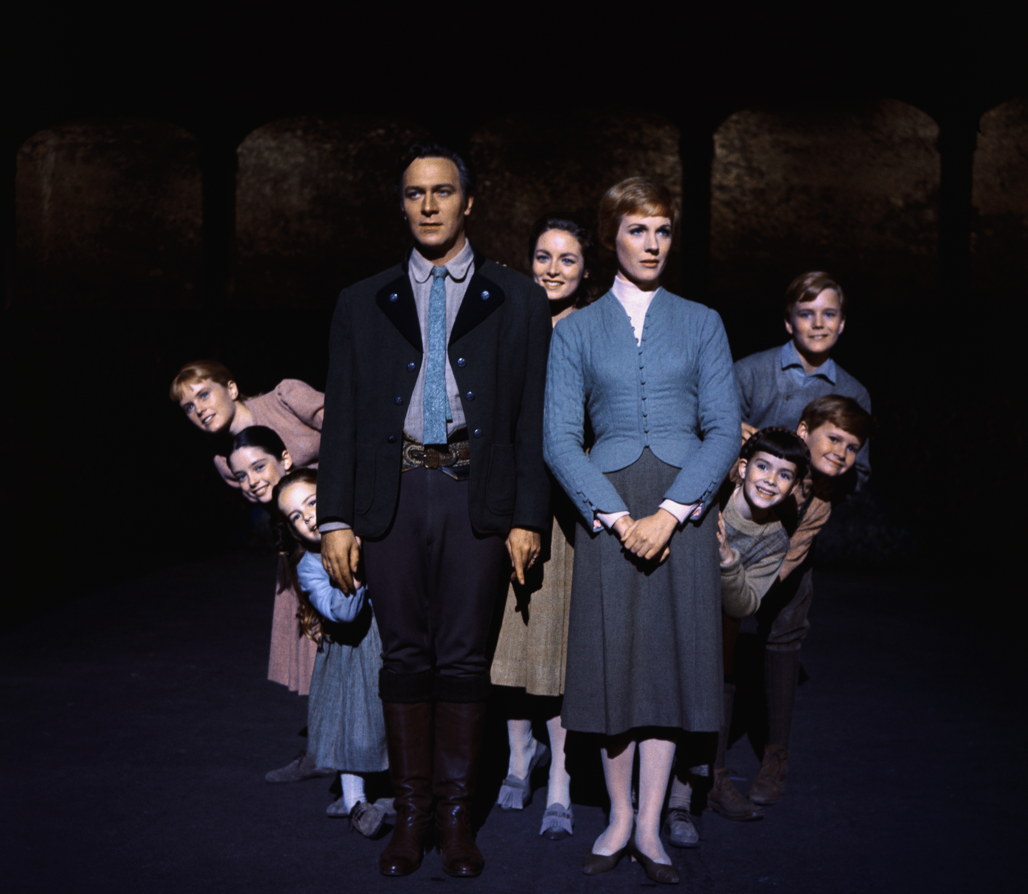Julie Andrews and Christopher Plummer are flanked on all sides by their children, all members of the singing Von Trapp family, in this publicity handout from the 1965 adaption of the Rogers and Hammerstein musical, "The Sound of Music" | Source: Getty Images