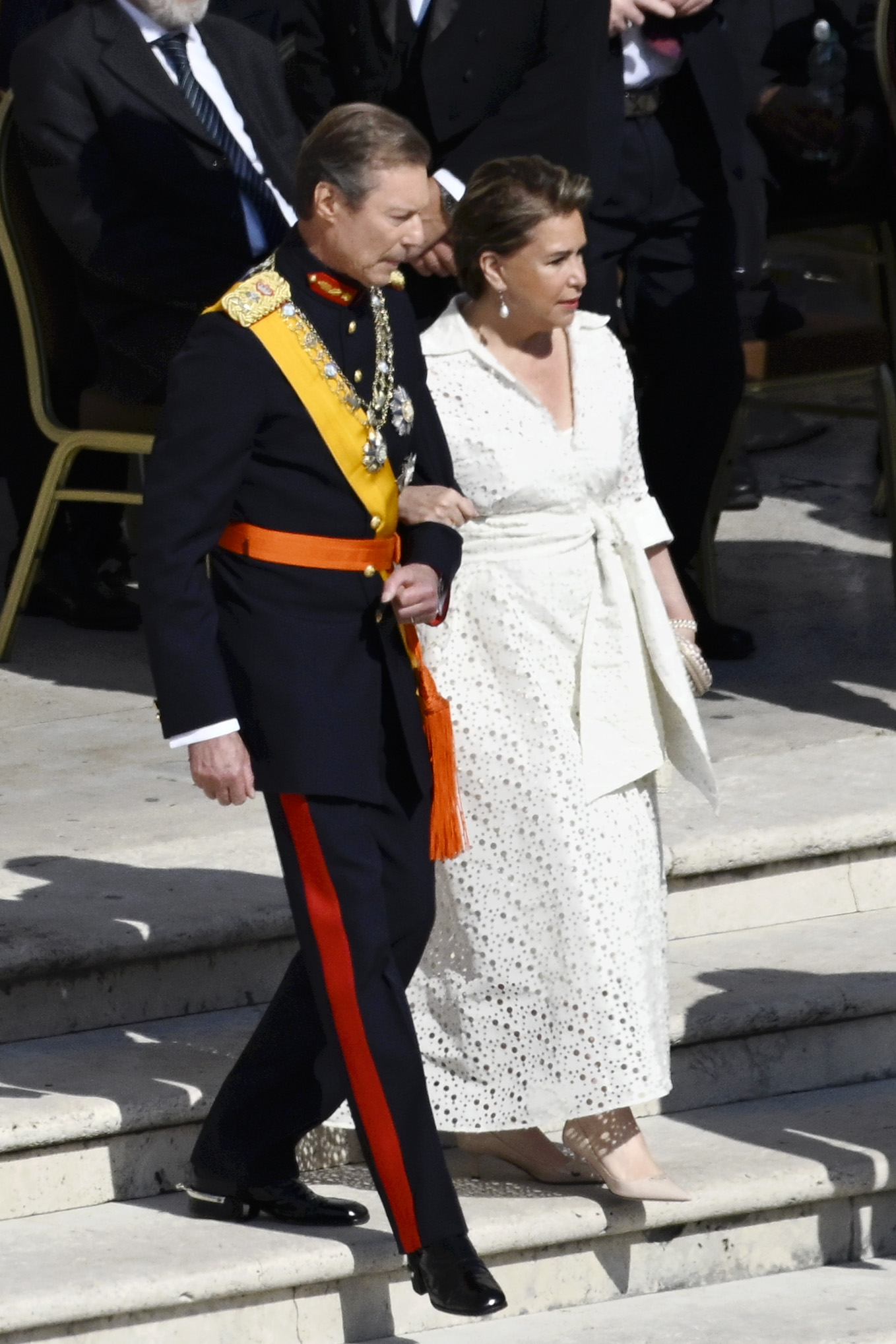 Grand Duke Henri and Grand Duchess Maria Teresa of Luxembourg make their entrance at St. Peter's Square ahead of Pope Leo XIV's Inauguration Mass on May 18, 2025. | Source: Getty Images