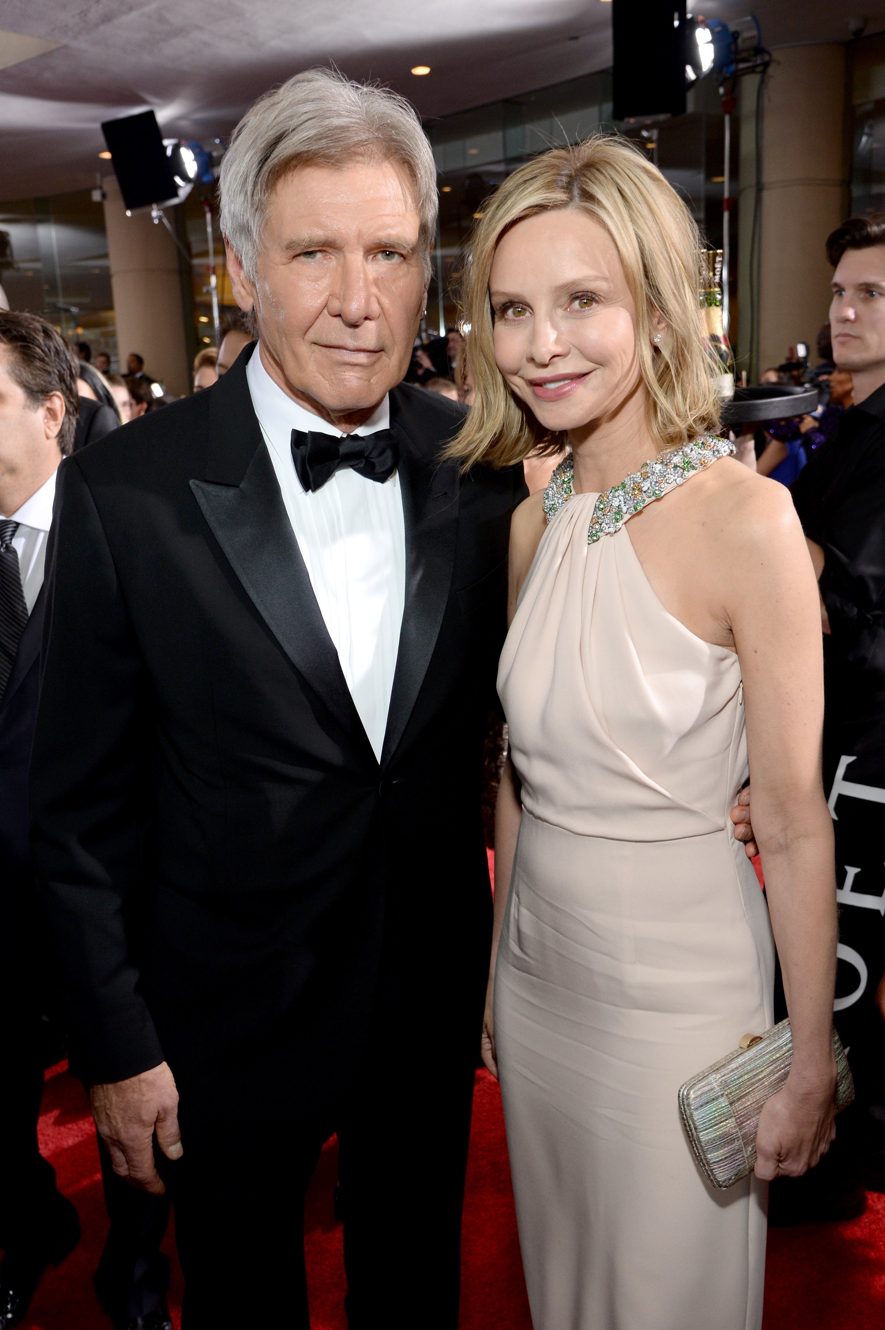 Harrison Ford (L) and Calista Flockhart attend the 72nd Annual Golden Globe Awards at The Beverly Hilton Hotel on January 11, 2015, in Beverly Hills, California. | Source: Getty Images.