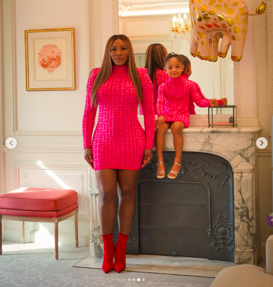 Olympia Ohanian and Serena Williams posing in matching outfits posted on April 4, 2022 | Source: Instagram/serenawilliams