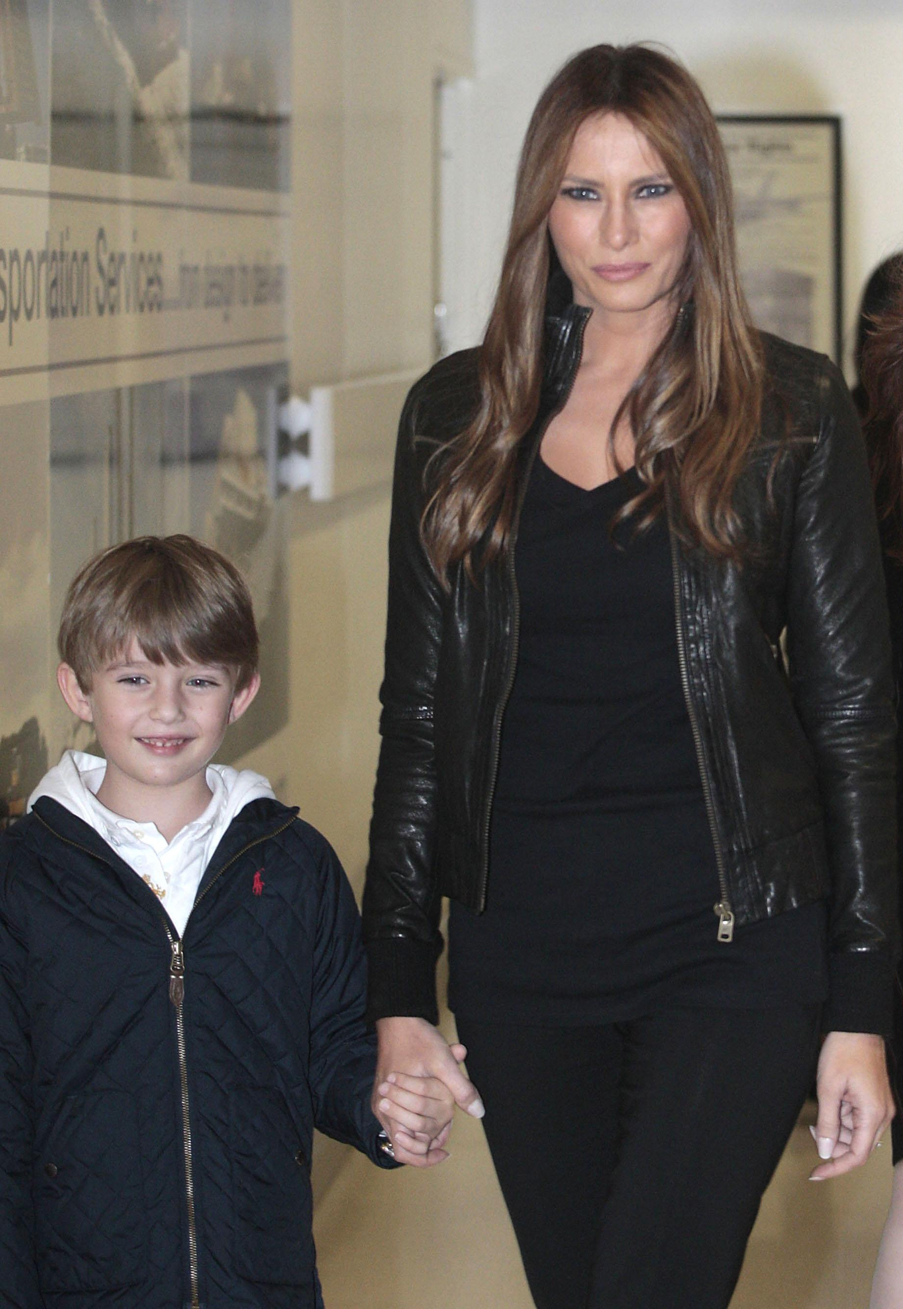 Melania and Barron Trump at Aberdeen airport on June 21, 2011. | Source: Getty Images