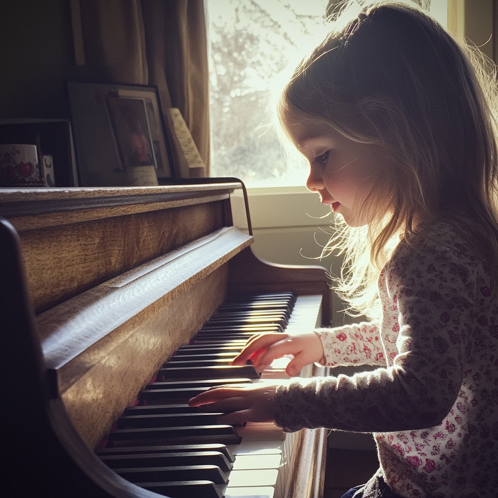 A little girl playing the piano | Source: Midjourney