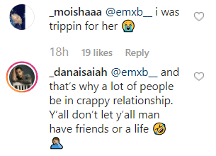 Dana Isaiah's comment on his post. | Photo: instagram.com/_danaisaiah
