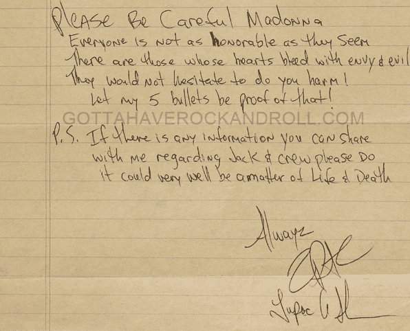 Excerpt from Tupac's letter on Gotta Have Rock and Roll's page. | Source: gottahaverockandroll.com