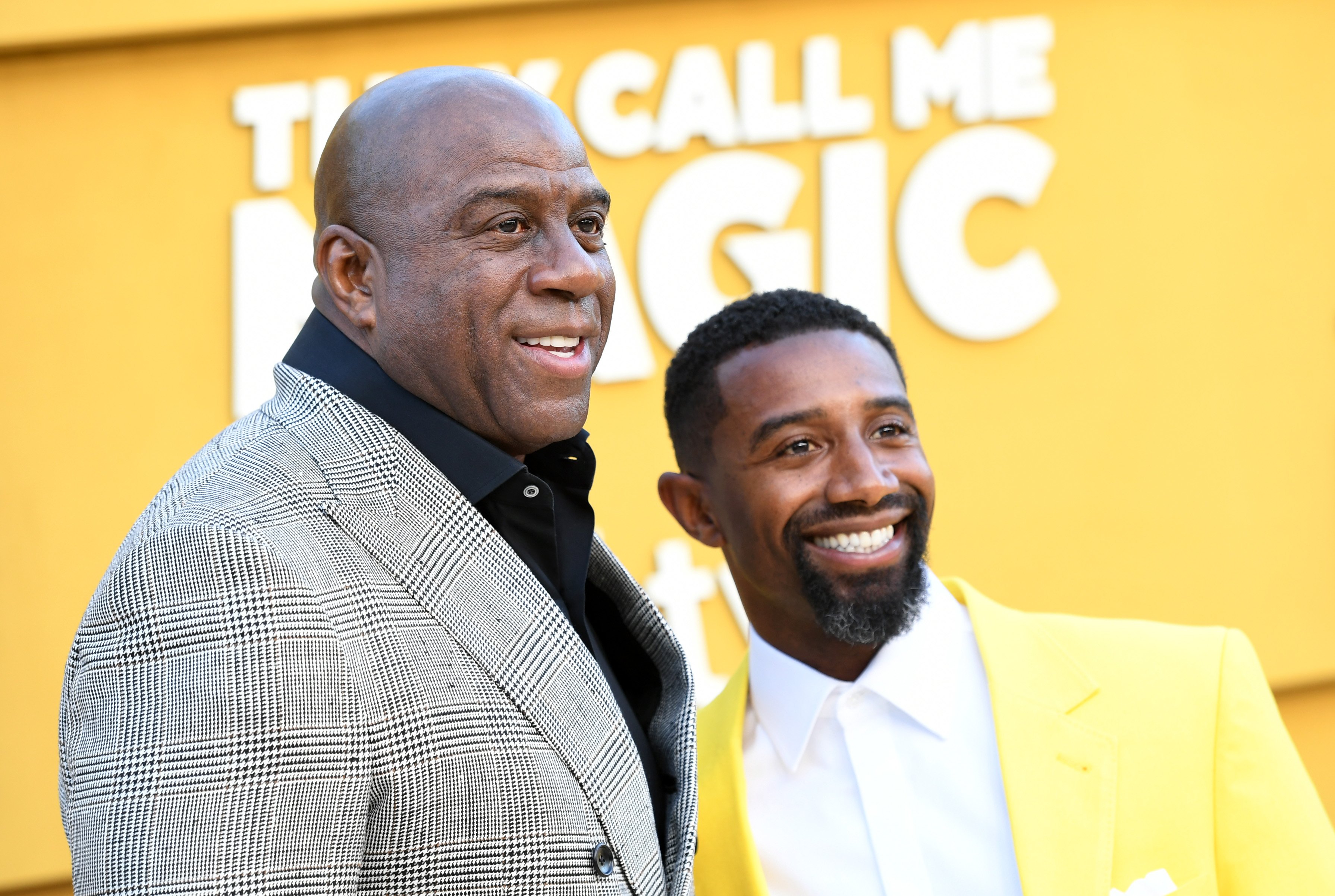Magic Johnson and Andre Johnson attend the Los Angeles premiere of Apple's "They Call Me Magic" at Regency Village Theatre on April 14, 2022 in Los Angeles, California. | Source: Getty Images