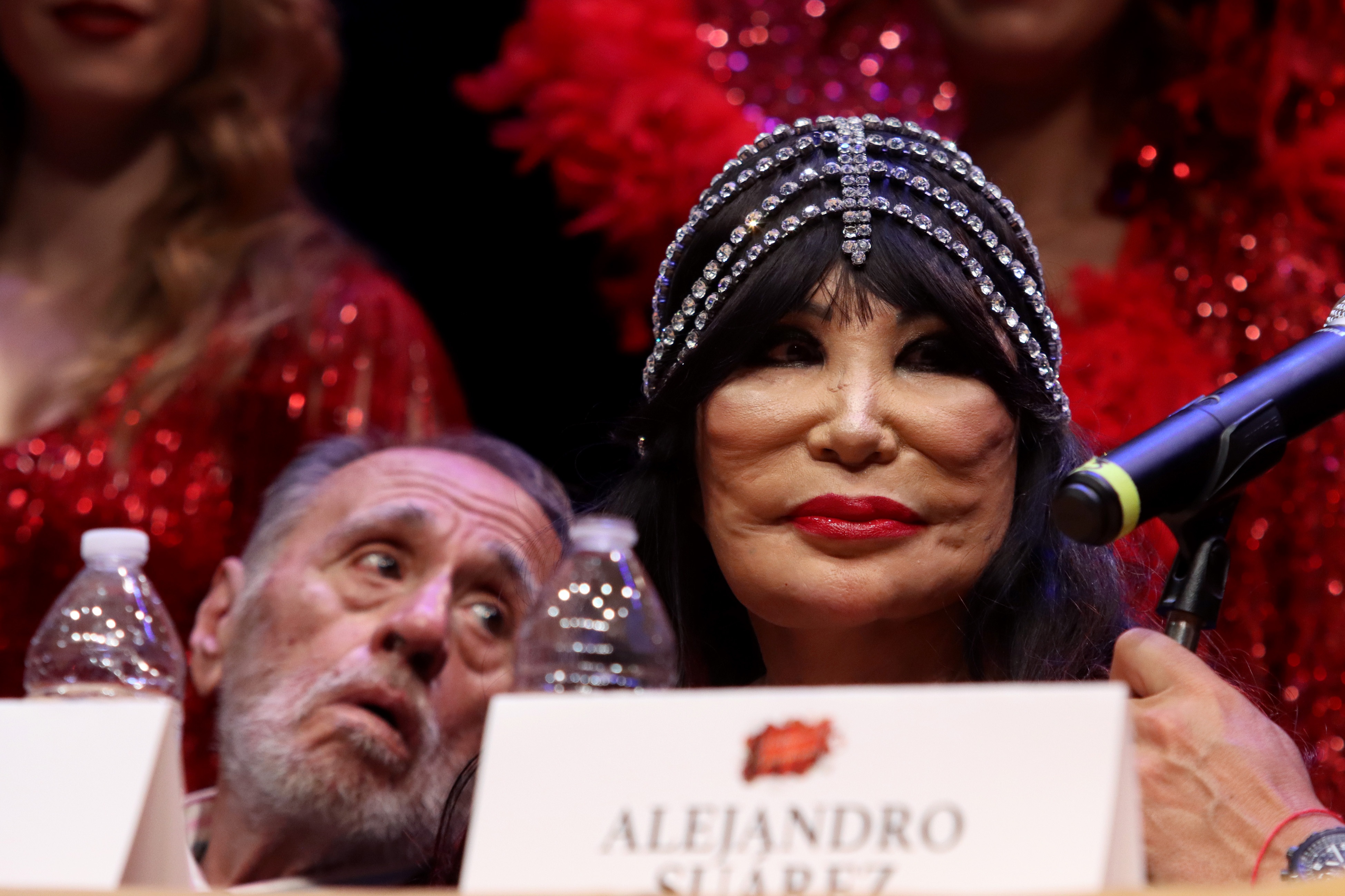 Alejandro Suárez and Lyn May attend a conference at Teatro San Rafael on June 25, 2024, in Mexico City, Mexico. | Source: Getty Images