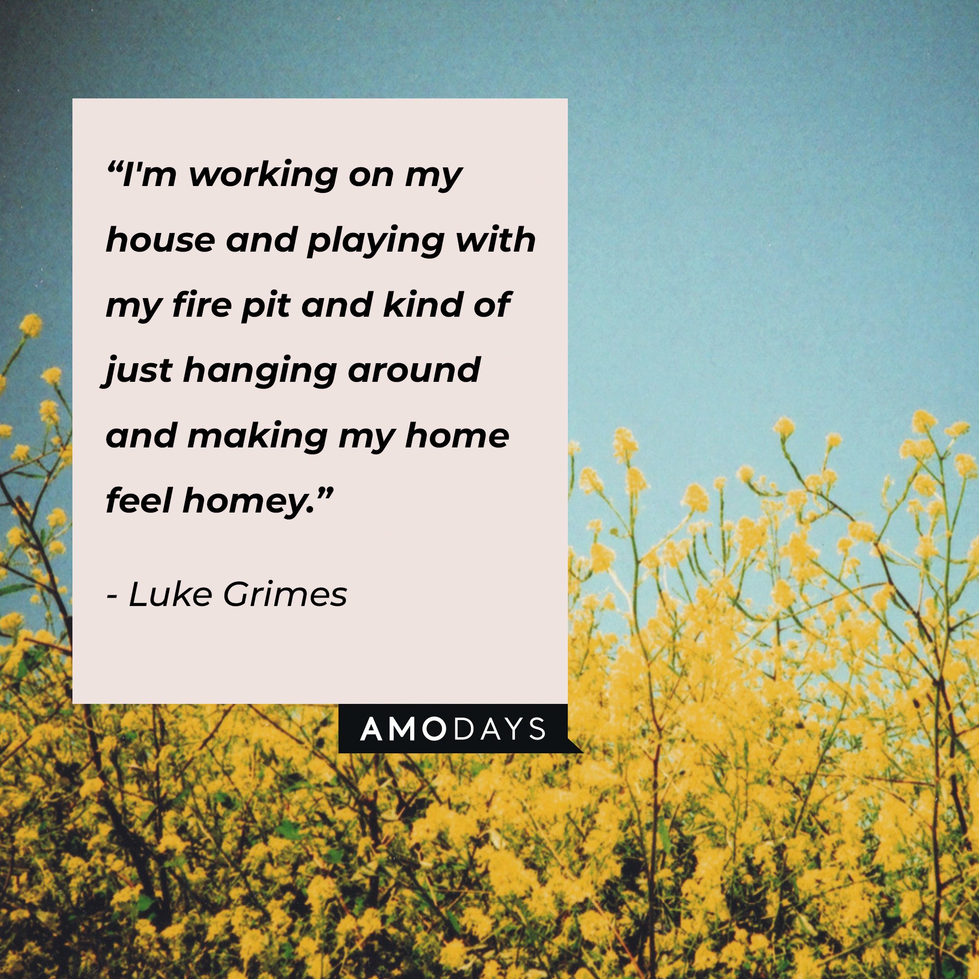  Luke Grimes's quote: “I'm working on my house and playing with my fire pit and kind of just hanging around and making my home feel homey.” | Image: AmoDays