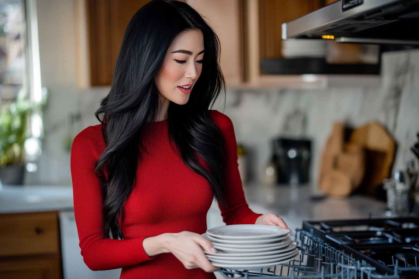 A woman loading a dishwasher | Source: Midjourney