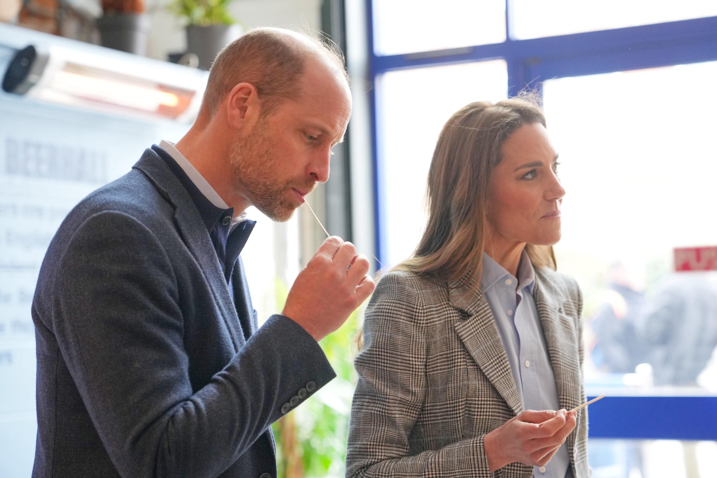 Catherine, Princess of Wales and Prince William, Prince of Wales taste honey as they visit the Bermondsey Beer Mile on 12 March 2026 in London, England. | Source: Getty Images