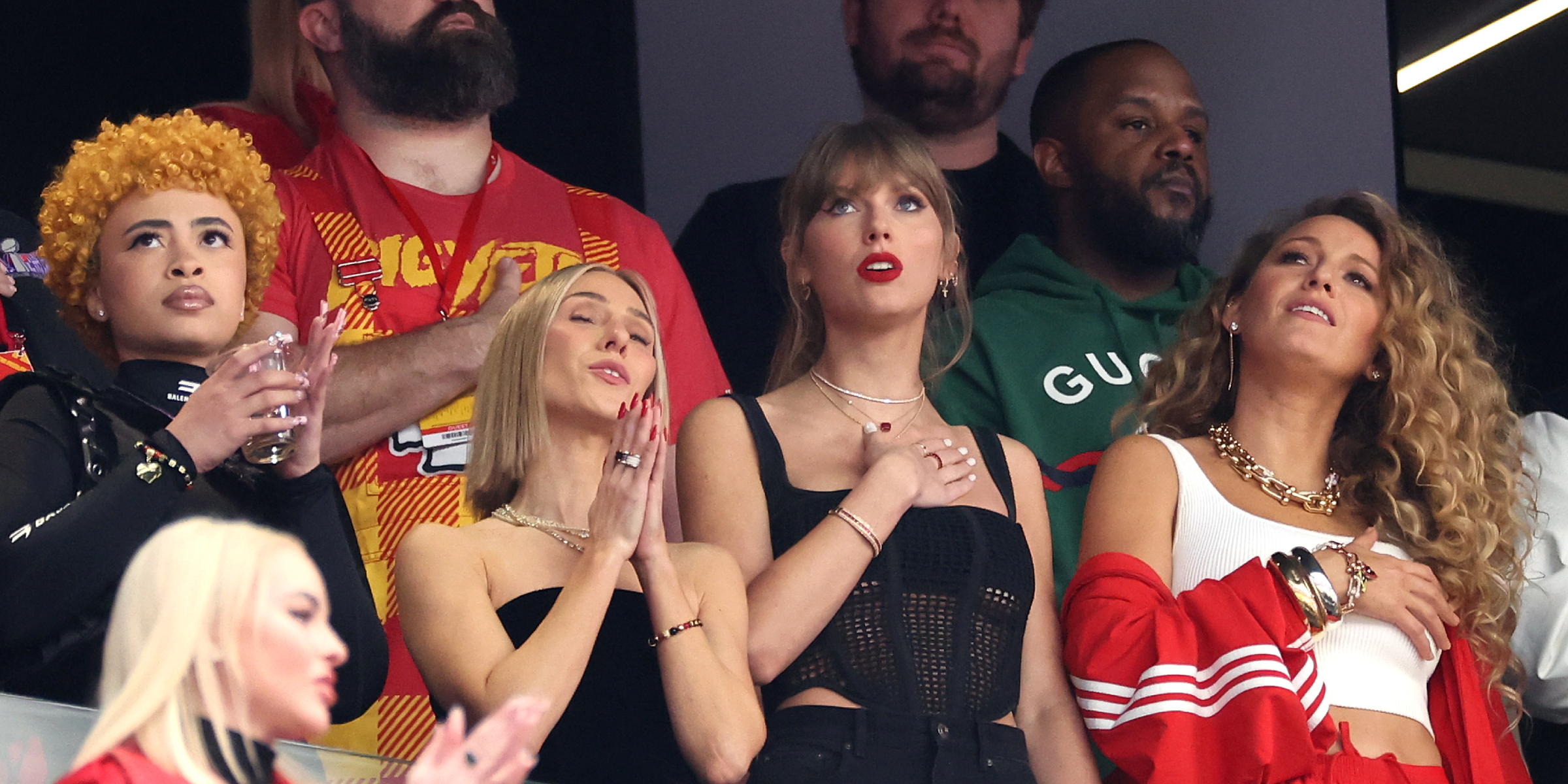 Rapper Ice Spice, Jason Kelce, Taylor Swift, and Blake Lively | Source: Getty Images