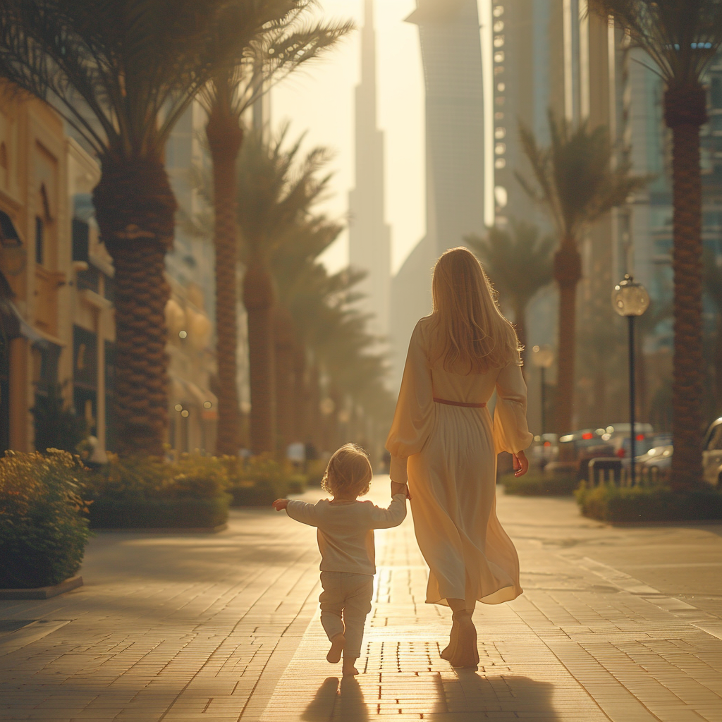 A woman and a child walking | Source: Midjourney