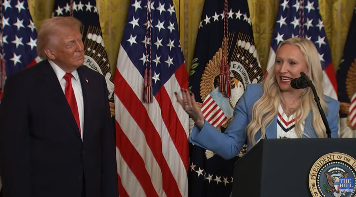 Donald Trump and Kaillie Humphries as seen in a video posted on January 12, 2026 | Source: YouTube/The Hill