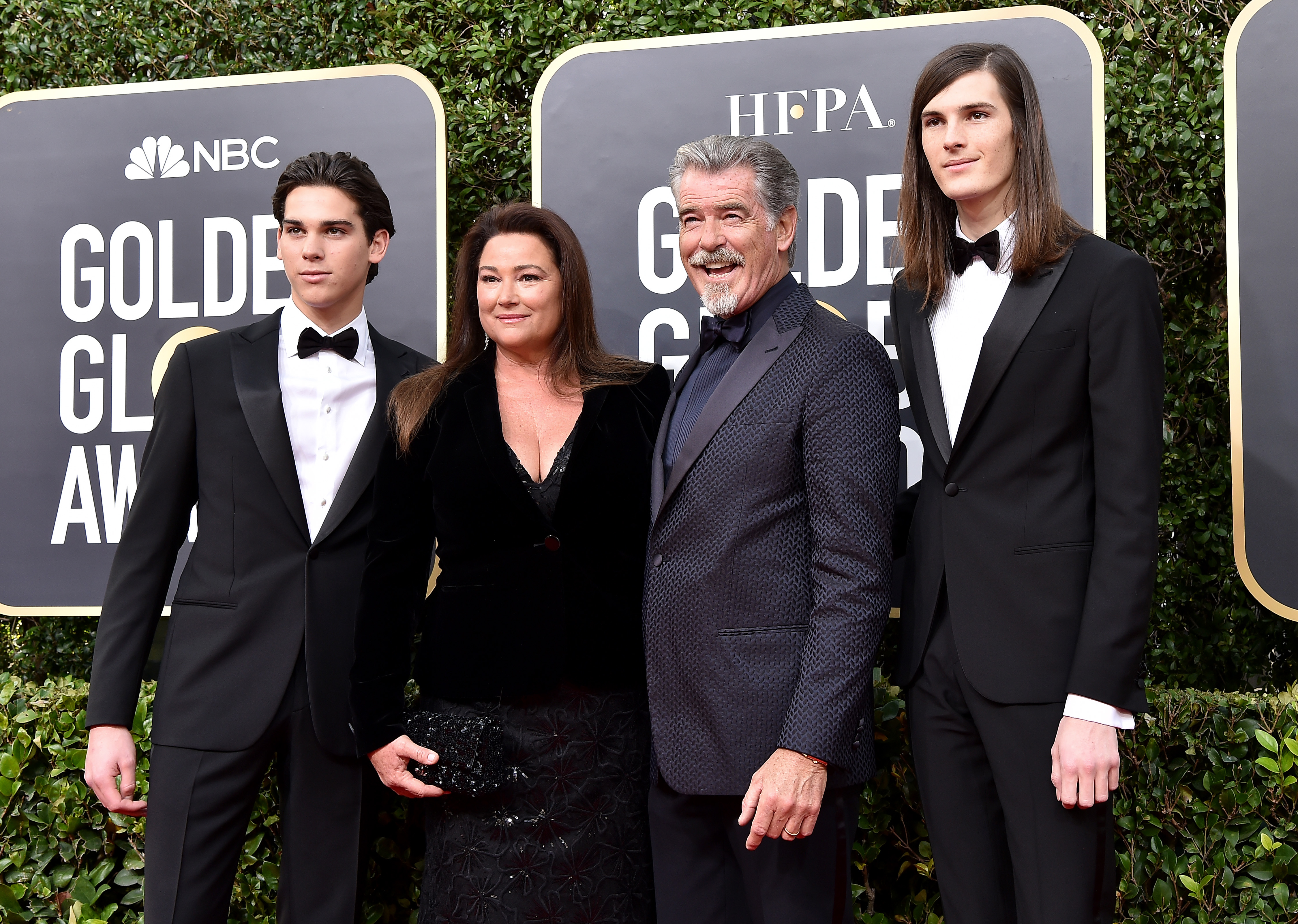 (L-R) Paris Brosnan, Keely Shaye Smith, Pierce Brosnan, and Dylan Brosnan at the 77th Annual Golden Globe Awards at The Beverly Hilton Hotel, on January 5, 2020, in Beverly Hills, California.| Source: Getty Images