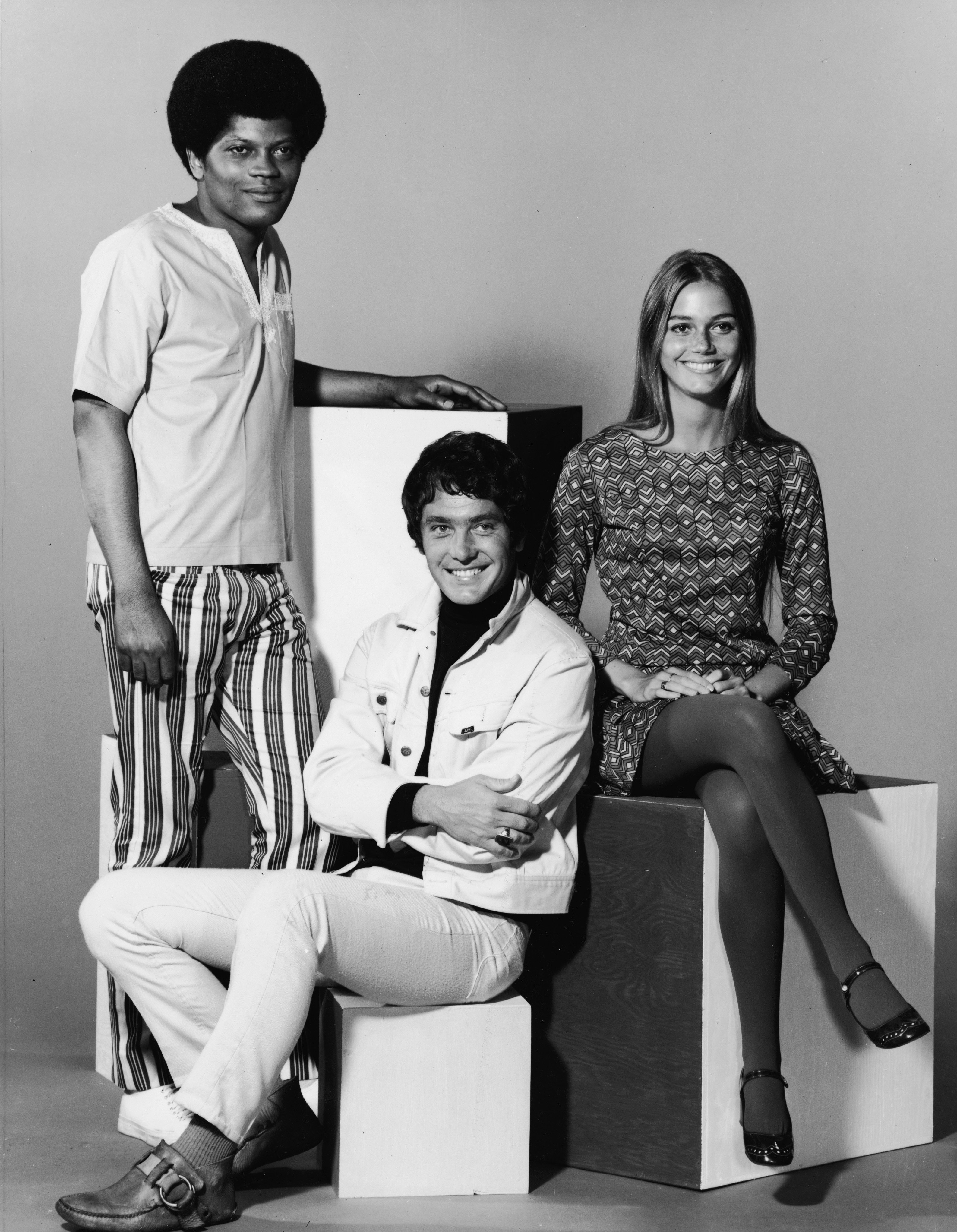 Peggy Lipton posing with Clarence Williams III and Michael Cole for the show "The Mod Squad" in 1968. | Photo: Getty Images