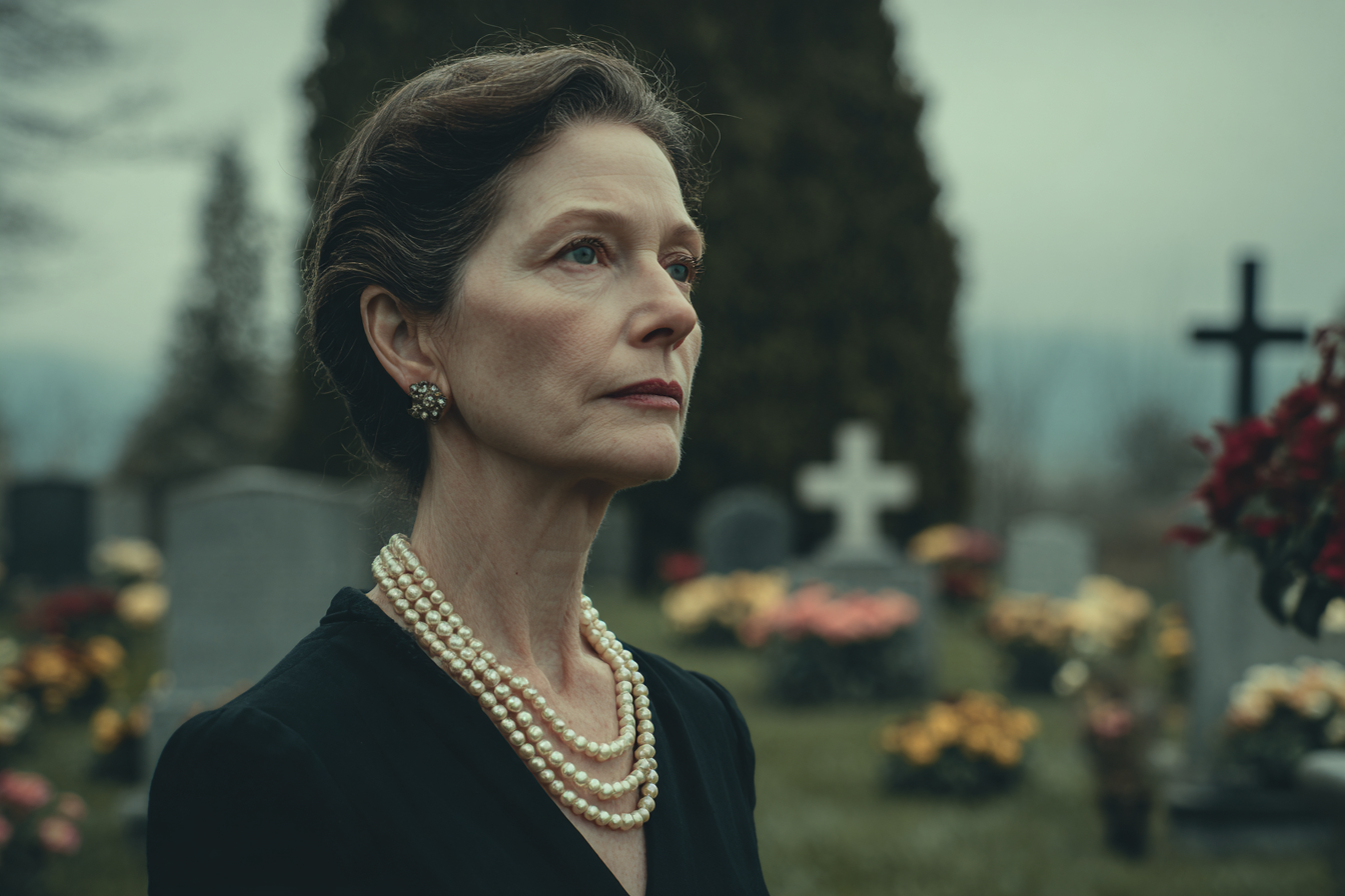 A woman standing in a cemetery | Source: Midjourney