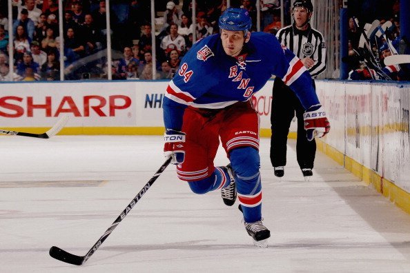 Derek Boogaard #94 of the New York Rangers skates against the New York Islanders at the Nassau Coliseum on October 11, 2010, in Uniondale, New York. | Source: Getty Images.