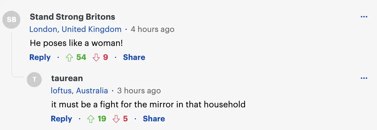 A comment left on a Daily Mail article about Keith Urban's outfit | Source: dailymail.co.uk
