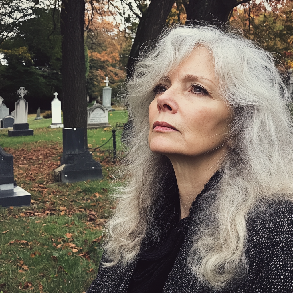 A woman standing in a cemetery | Source: Midjourney