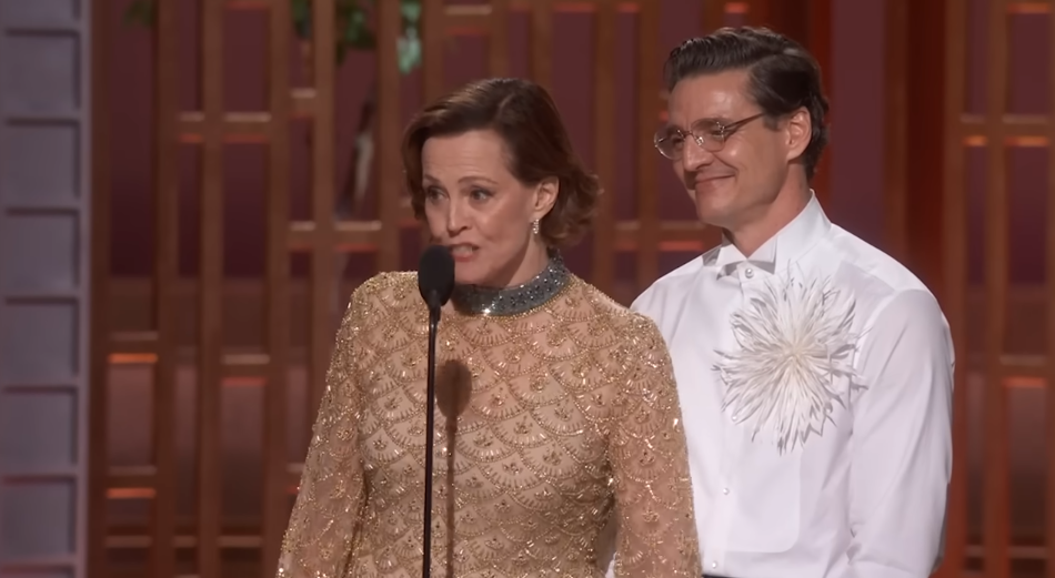 Sigourney Weaver and Pedro Pascal presenting the Best Production Design award at the 98th Academy Awards on March 15, 2026 | Source: YouTube/Star Wars