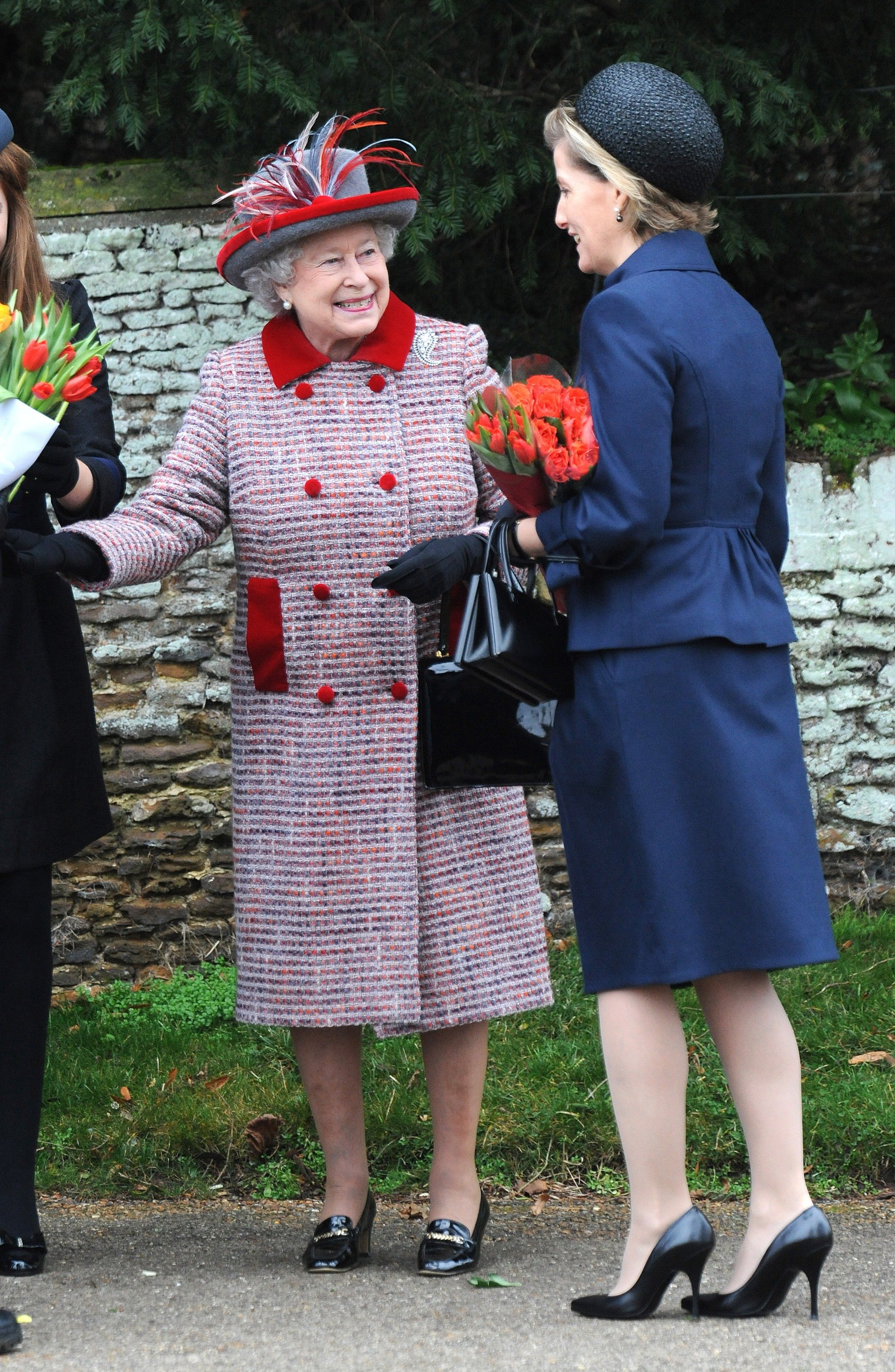 Queen Elizabeth II (L) and Sophie, Countess of Wessex, attend the Christmas Day service at Sandringham Church on December 25, 2008, in Sandringham, England. | Source: Getty Images