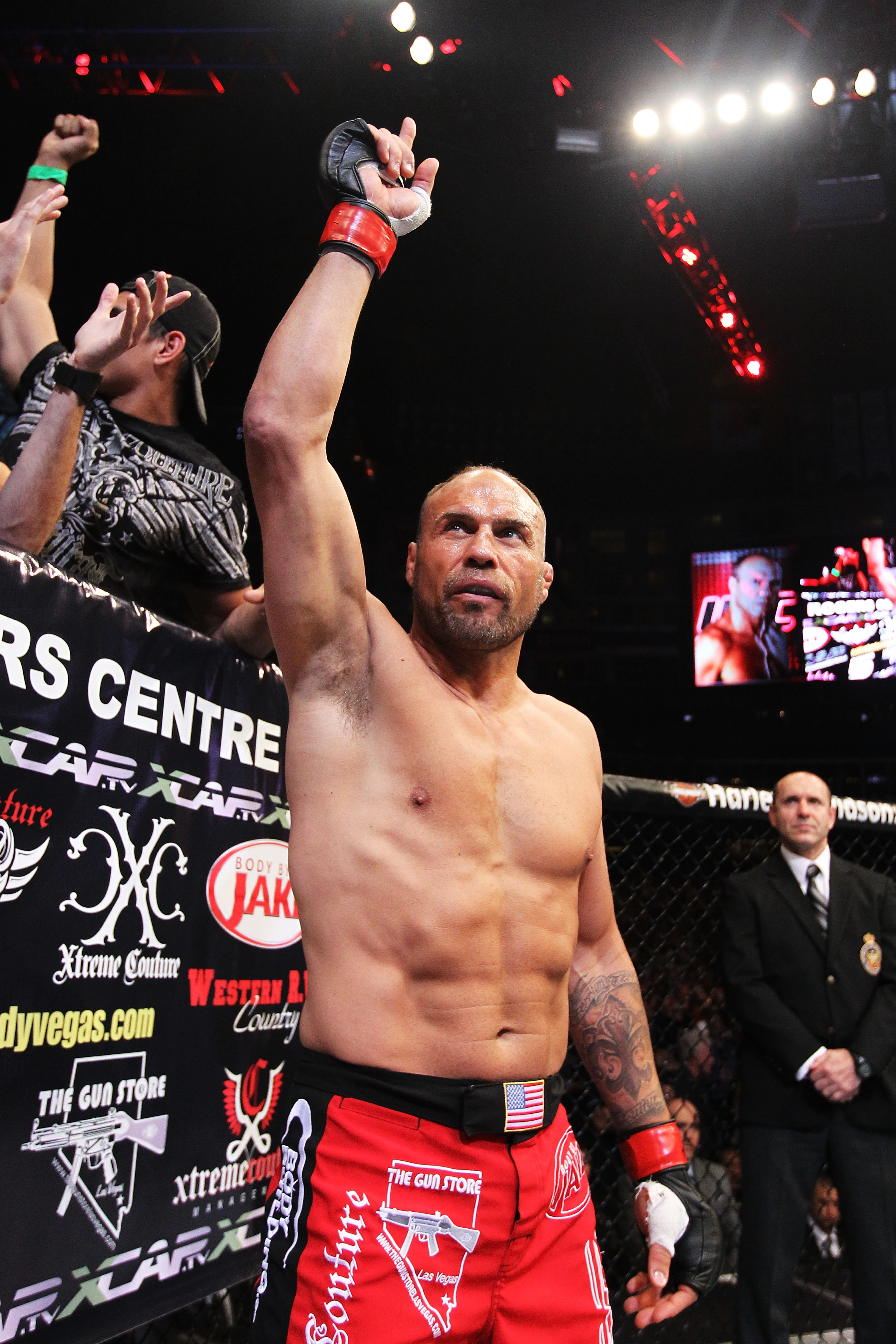 Randy Couture acknowledges the crowd prior to his Light Heavyweight bout against Lyoto Machida at UFC 129 in the Rogers Centre on April 30, 2011, in Toronto, Canada. | Source: Getty Images