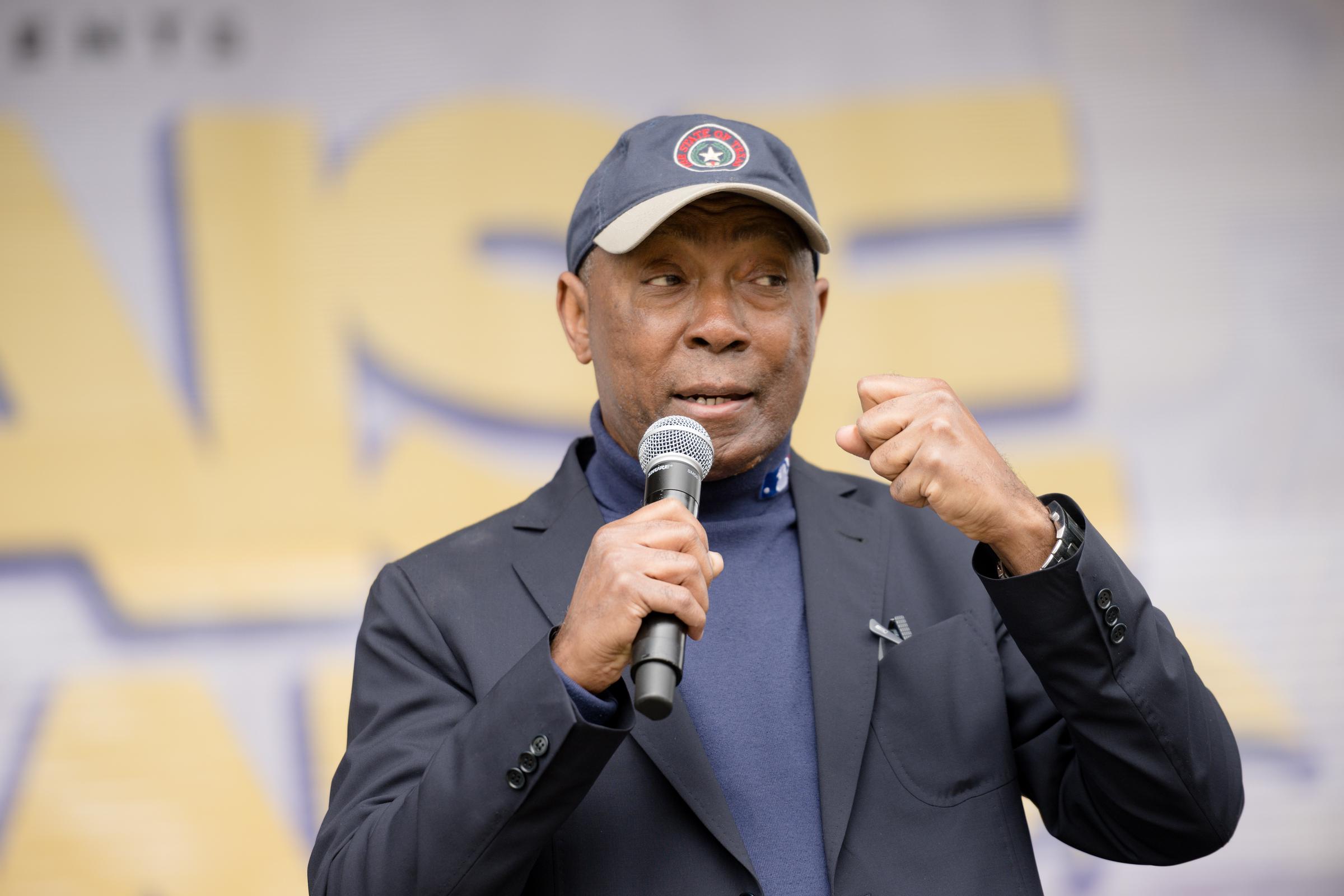 Sylvester Turner speaks on stage during the Praise In The Park concert at Buffalo Bayou Park on March 18, 2023 in Houston, Texas. | Source: Getty Images