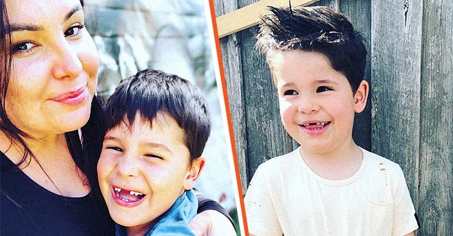 Laura and Luca in her arms with a bright smile on his face [left] Luca standing and smiling in a photo [right]. | Source: instagram.com/itslauramazza