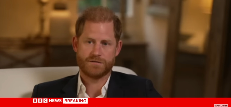 A screenshot of Prince Harry during his recent interview with BBC from a video dated May 5, 2025. | Source: YouTube/BBC News