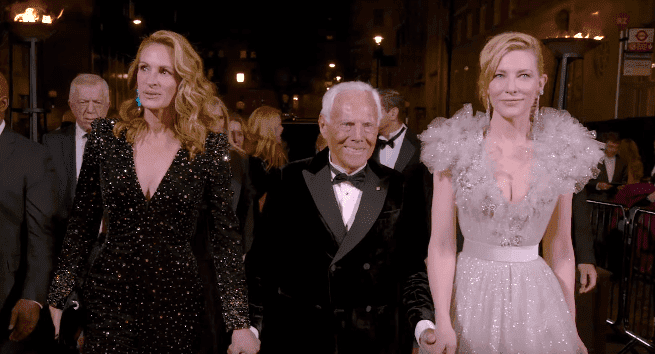 Julia Roberts, Giorgio Armani, and Cate Blanchett on the red carpet at the 2019 British Fashion Awards. | Source: YouTube/British Fashion Council