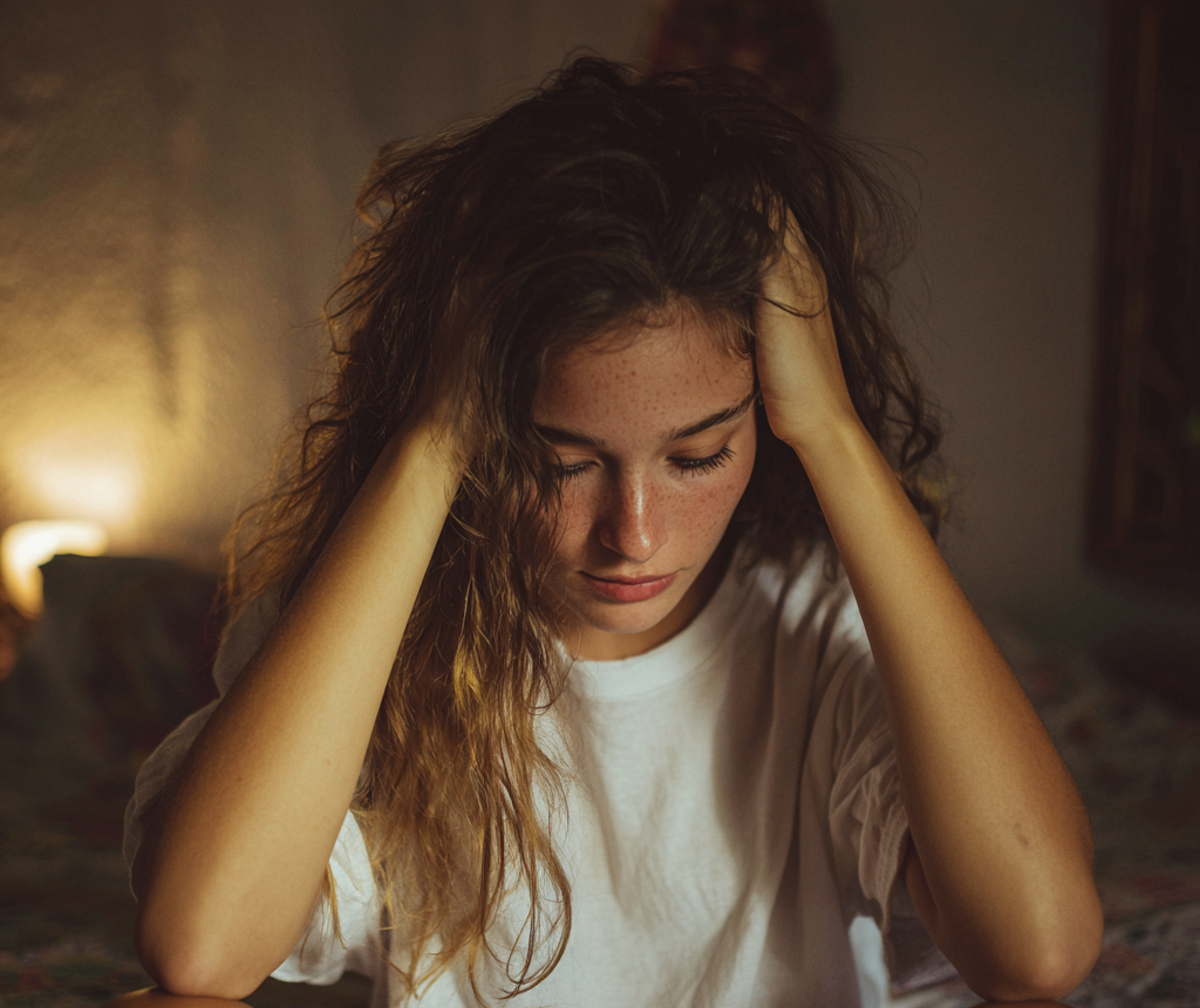 A frustrated woman with her hands in her hair | Source: Midjourney